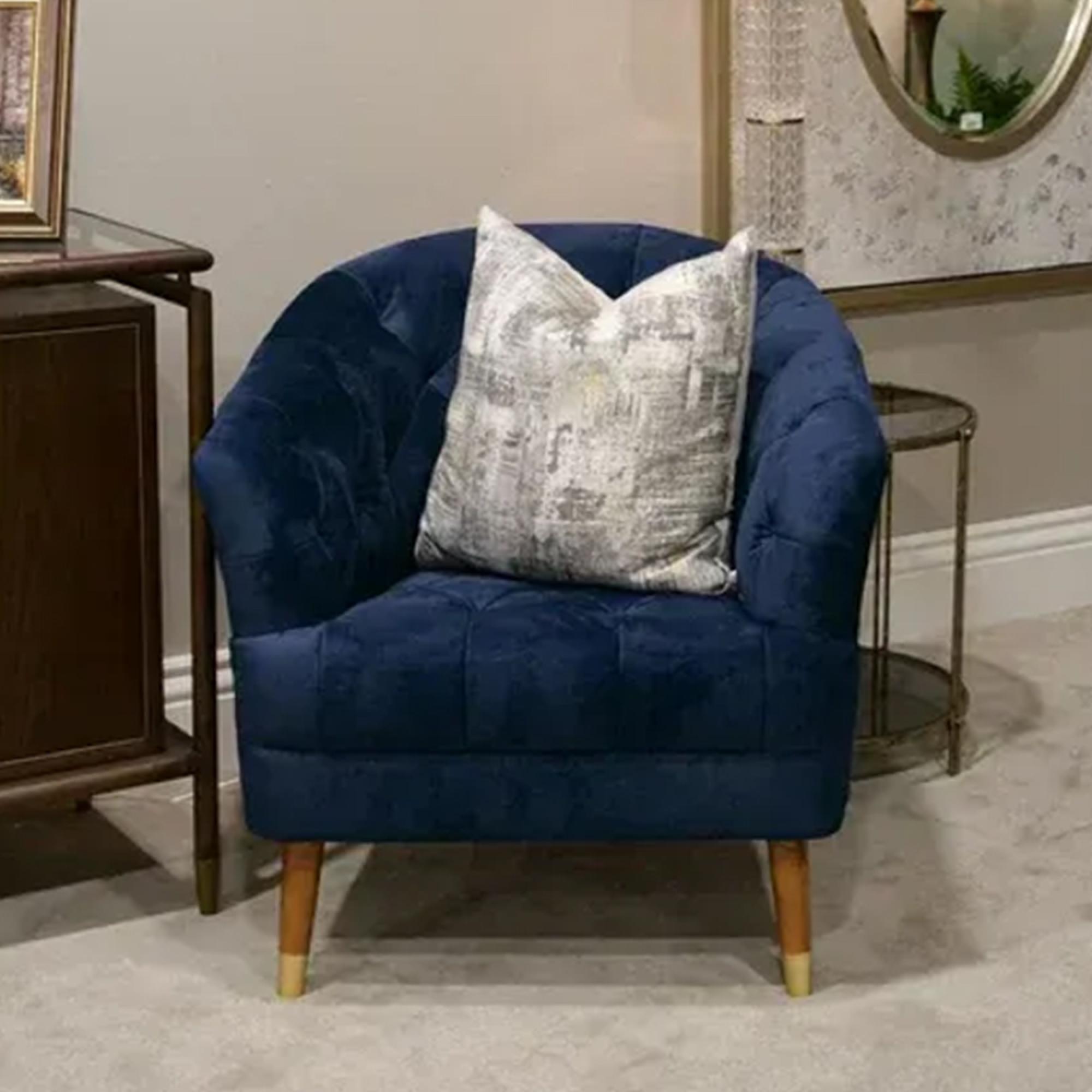 Clearance - Hensley Armchair - Navy Blue Velvet Fabric - A590