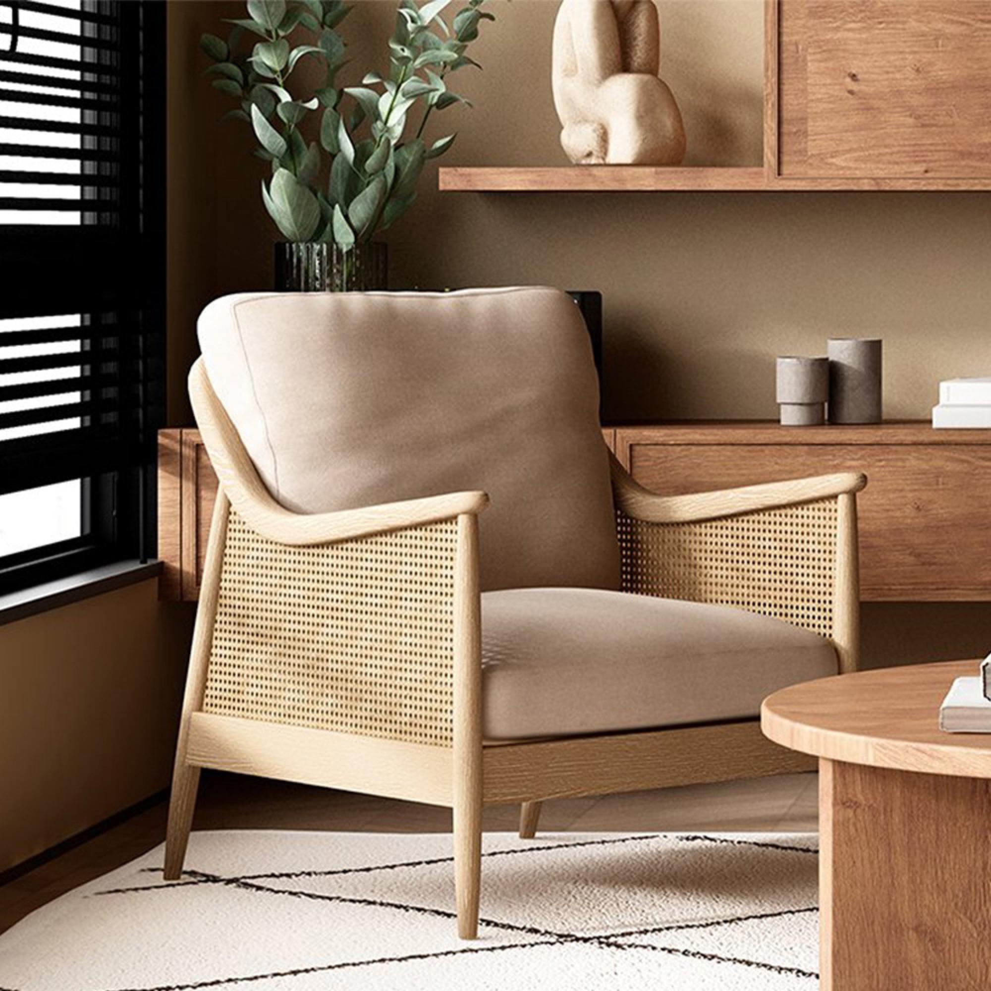 Winnie Armchair - Natural Fabric and Rattan
