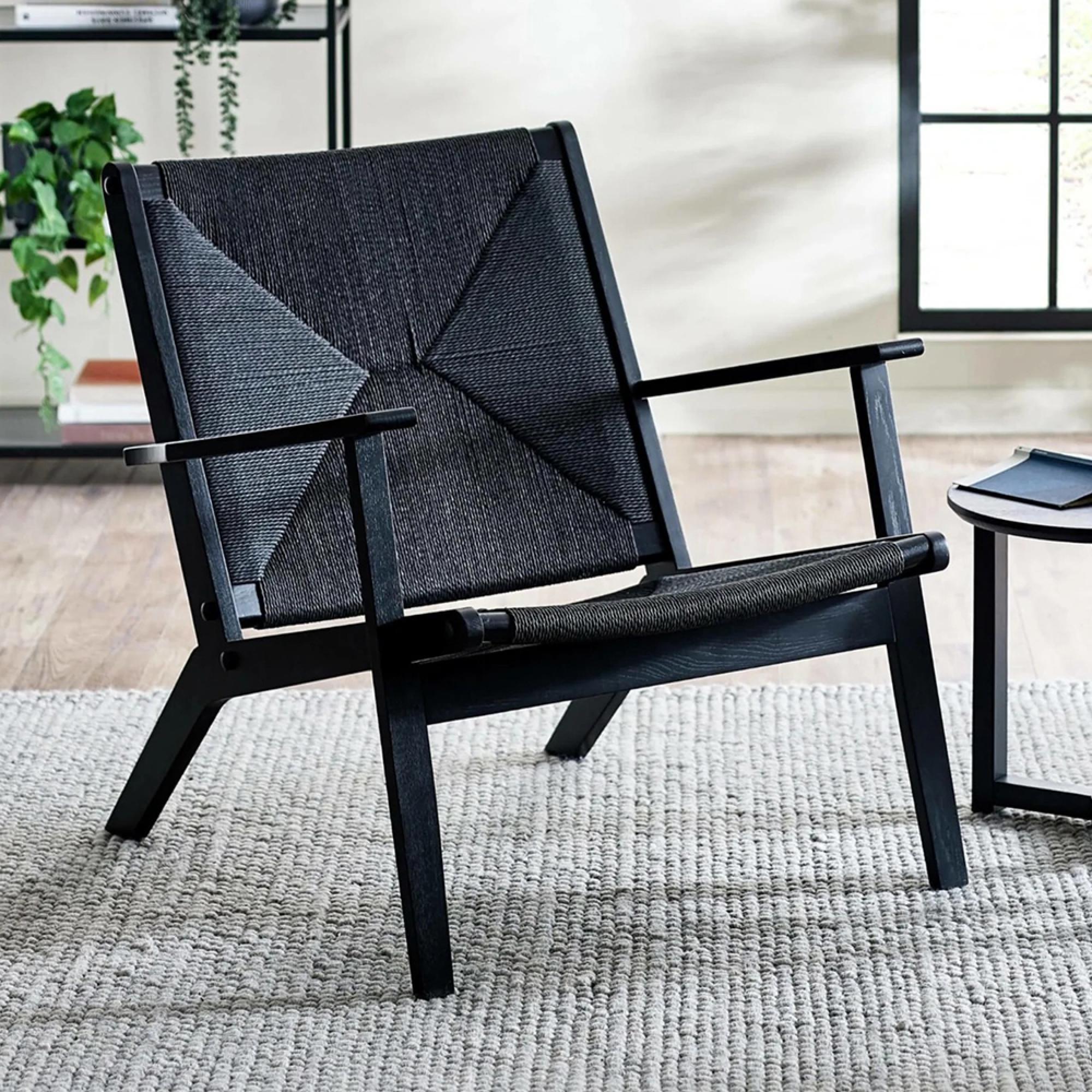 Icaria Accent Armchair - Black - Oak and Woven Rope