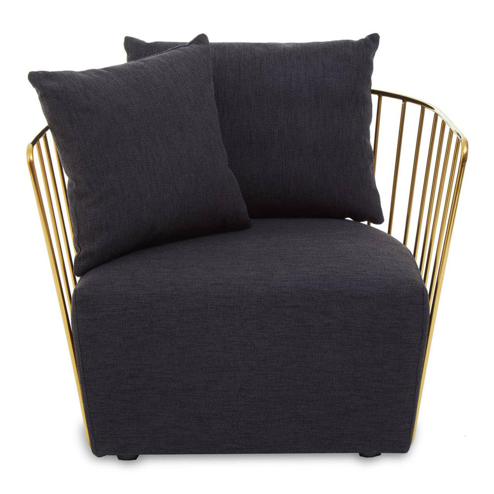 Azalea Lounge Chair - Black Fabric with Gold Metal Frame