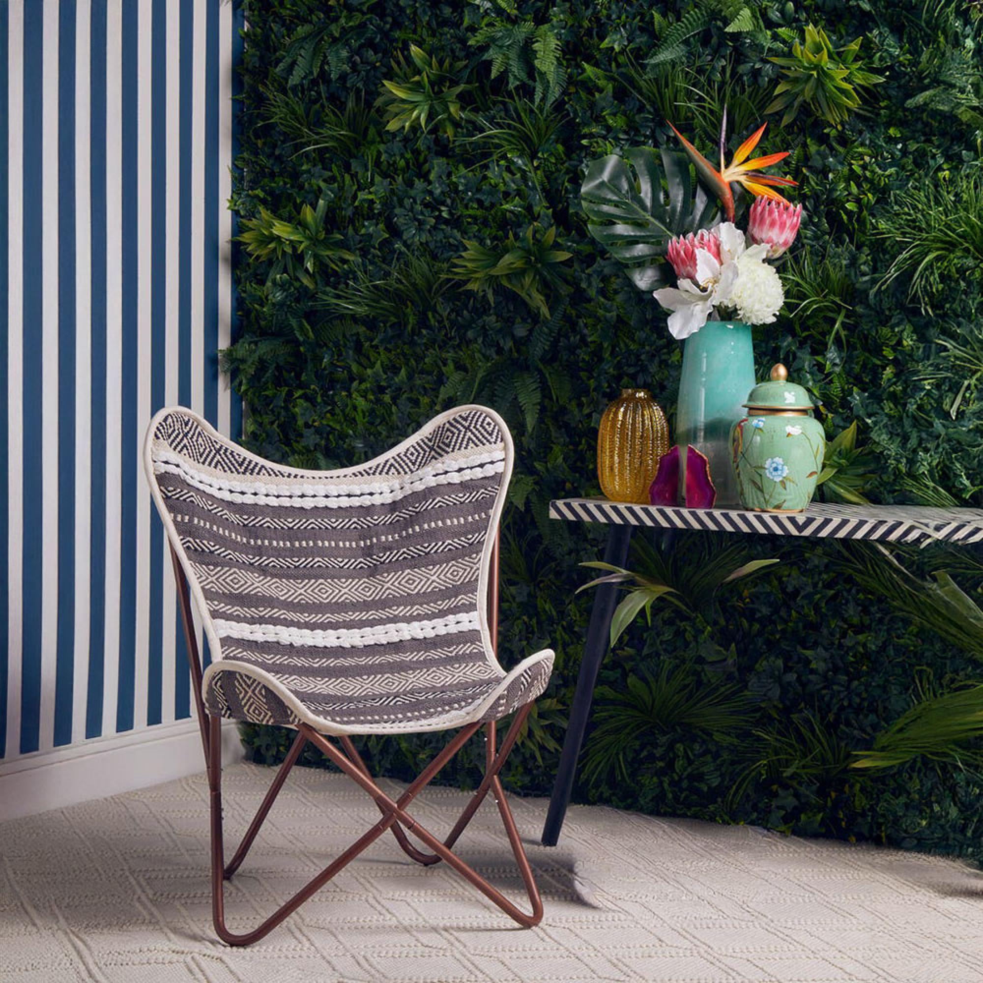 Cefena Butterfly Chair - White and Grey Fabric with Rose Gold