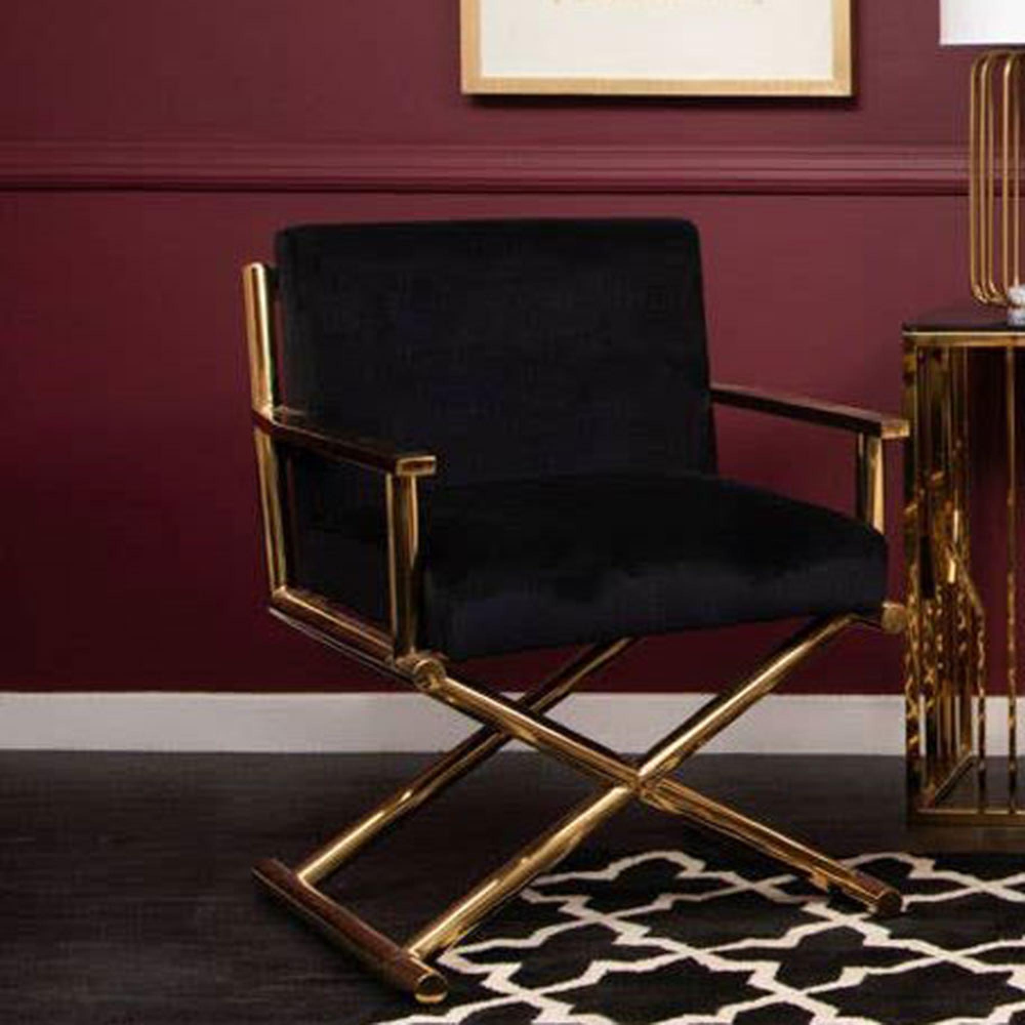 Hendricks Chair - Black Velvet Fabric with Gold Metal