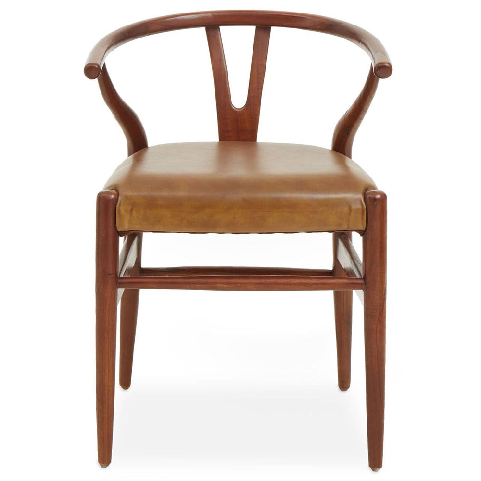 Kendari Lounge Chair - Curved - Camel Leather with Teak Wood