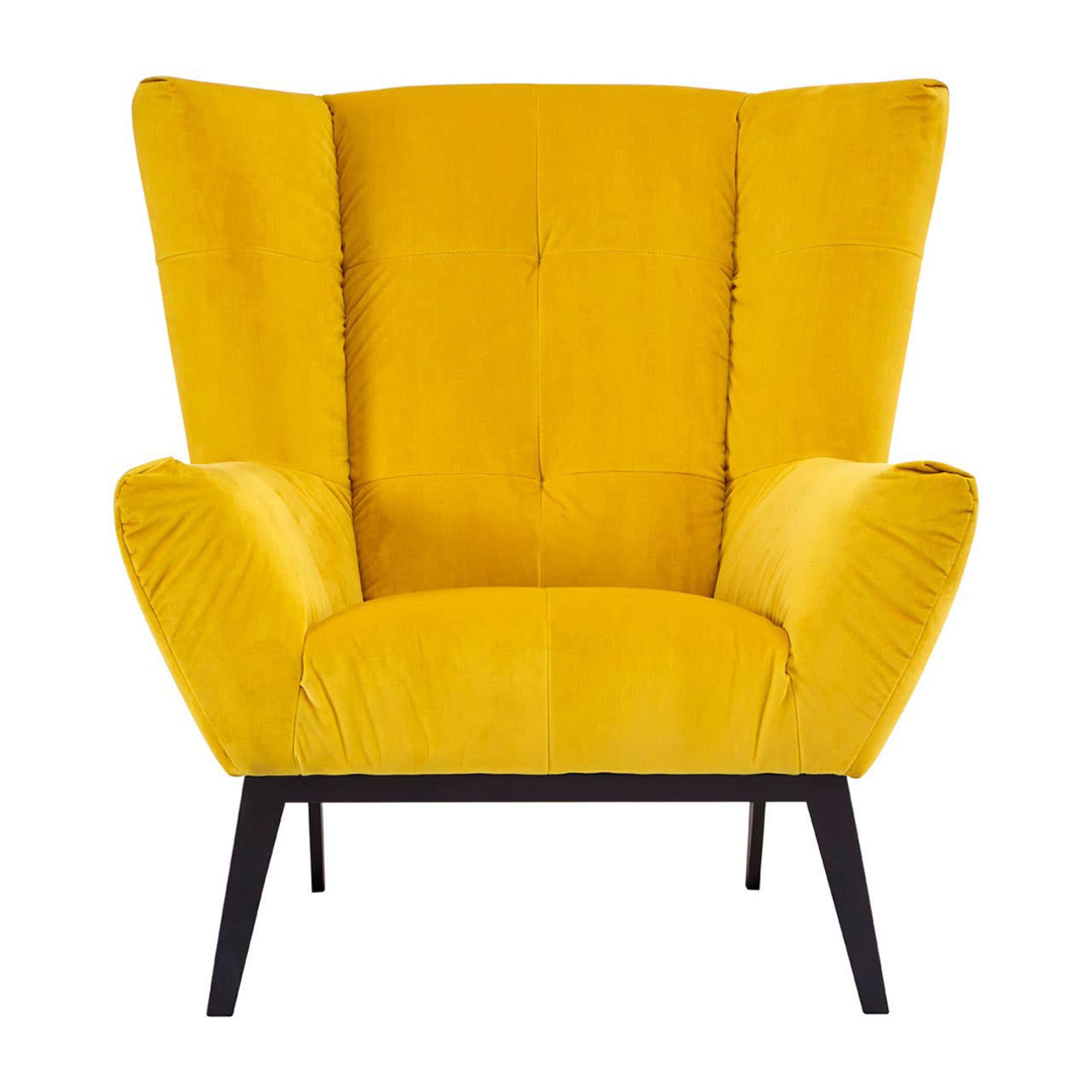 Maiko Armchair - Yellow Fabric with Black Metal Legs
