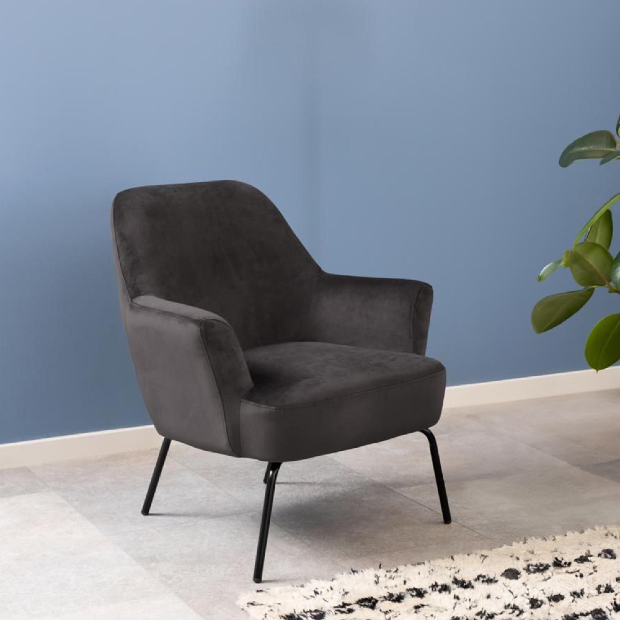 Melissa Lounge Chair - Dark Grey Velvet Fabric