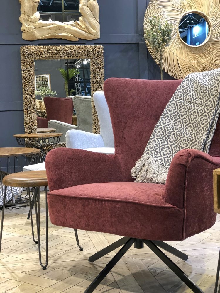 Salinas Swivel Armchair - Chenille Fabric - Berry Pink