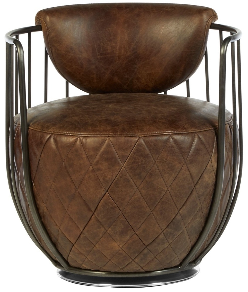 Bricelyn Genuine Brown Leather Swivel Chair