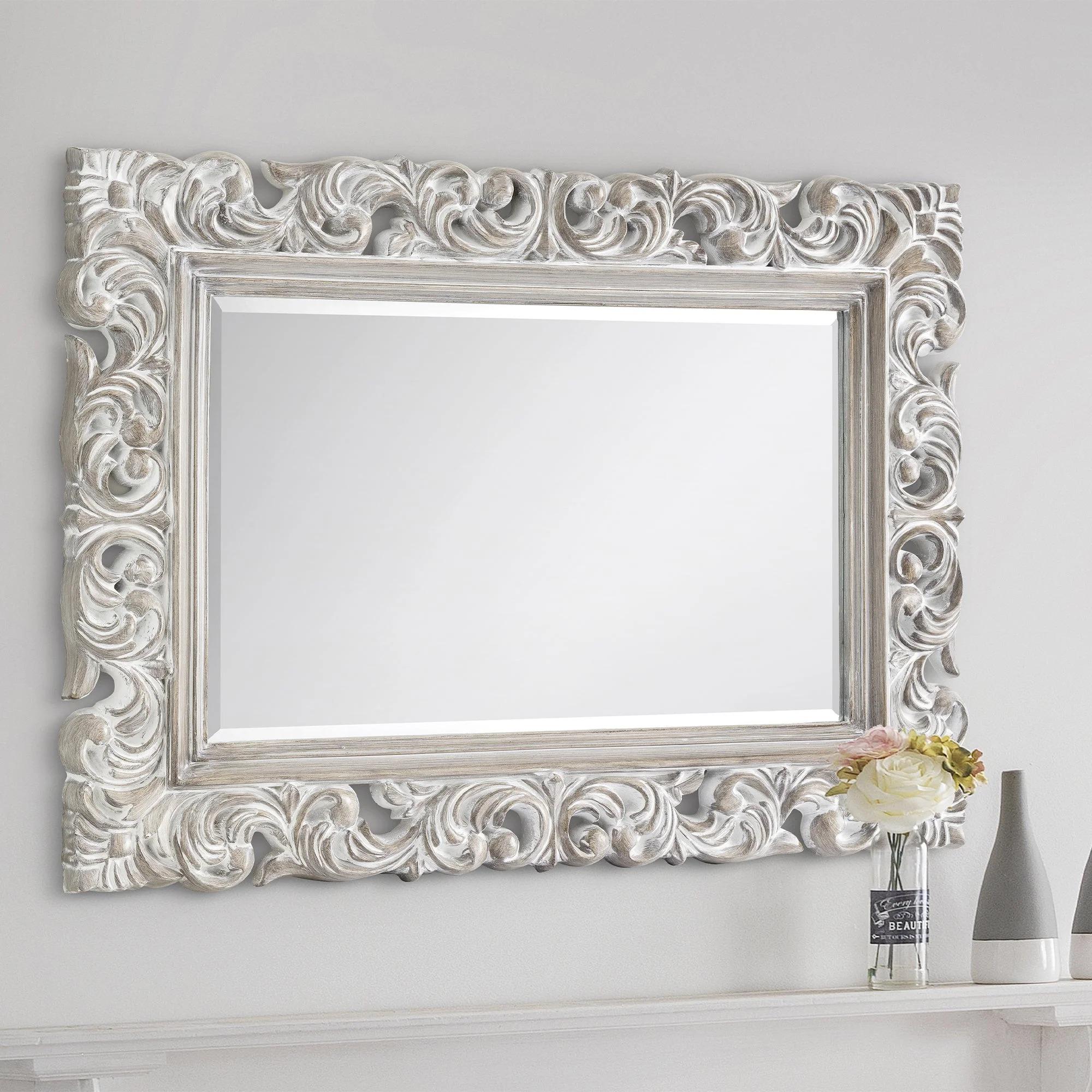 Baroque Wall Mirror - Rectangular - White