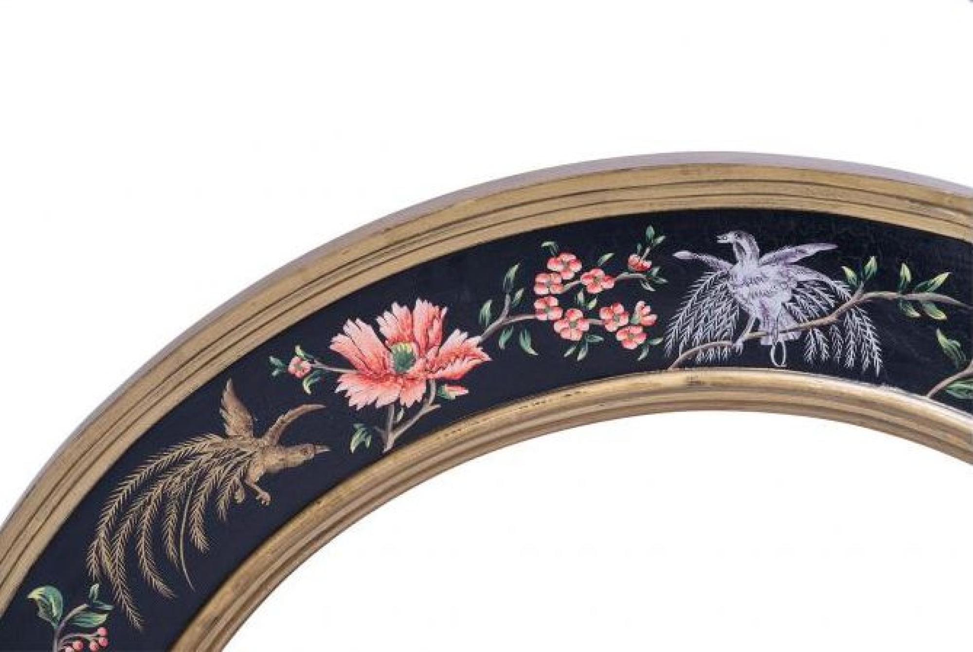 Meerut Black Lyre Bird Design Large Round Wall Mirror