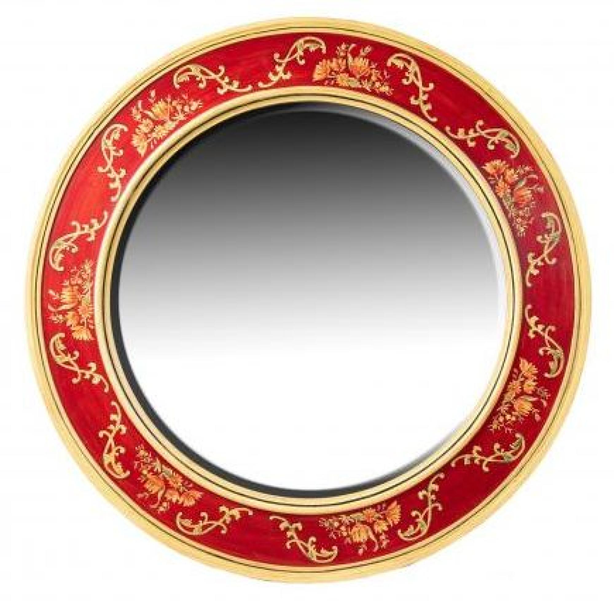 Meerut Red Floral Design Large Round Wall Mirror