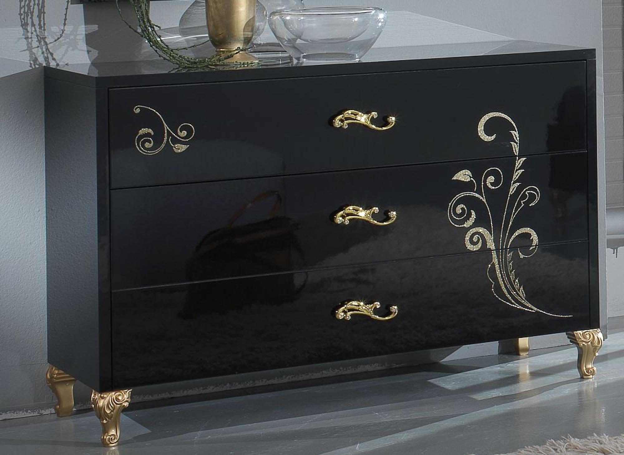 Sofia Black Italian 3 Drawer Dresser with Mirror