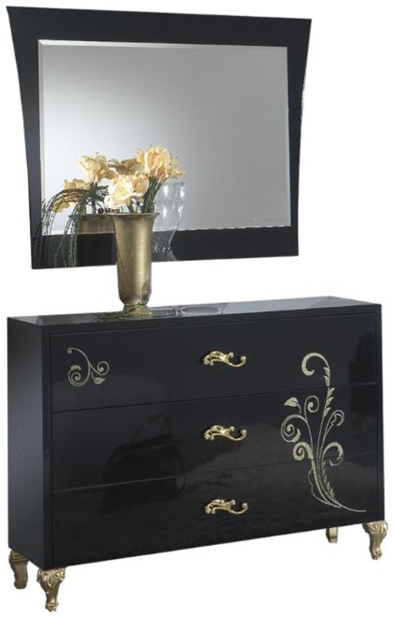 Sofia Black Italian 3 Drawer Dresser with Mirror