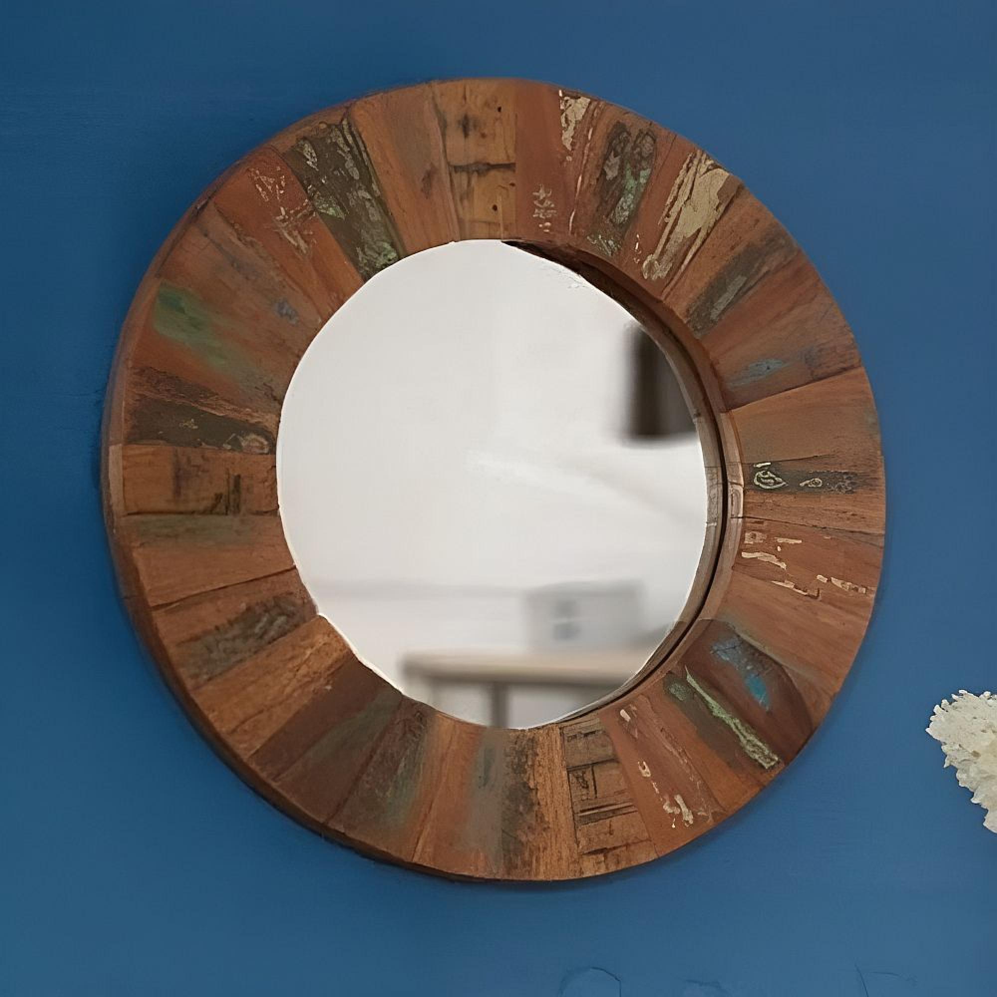 Coastal Wall Mirror - Round - Reclaimed Wood