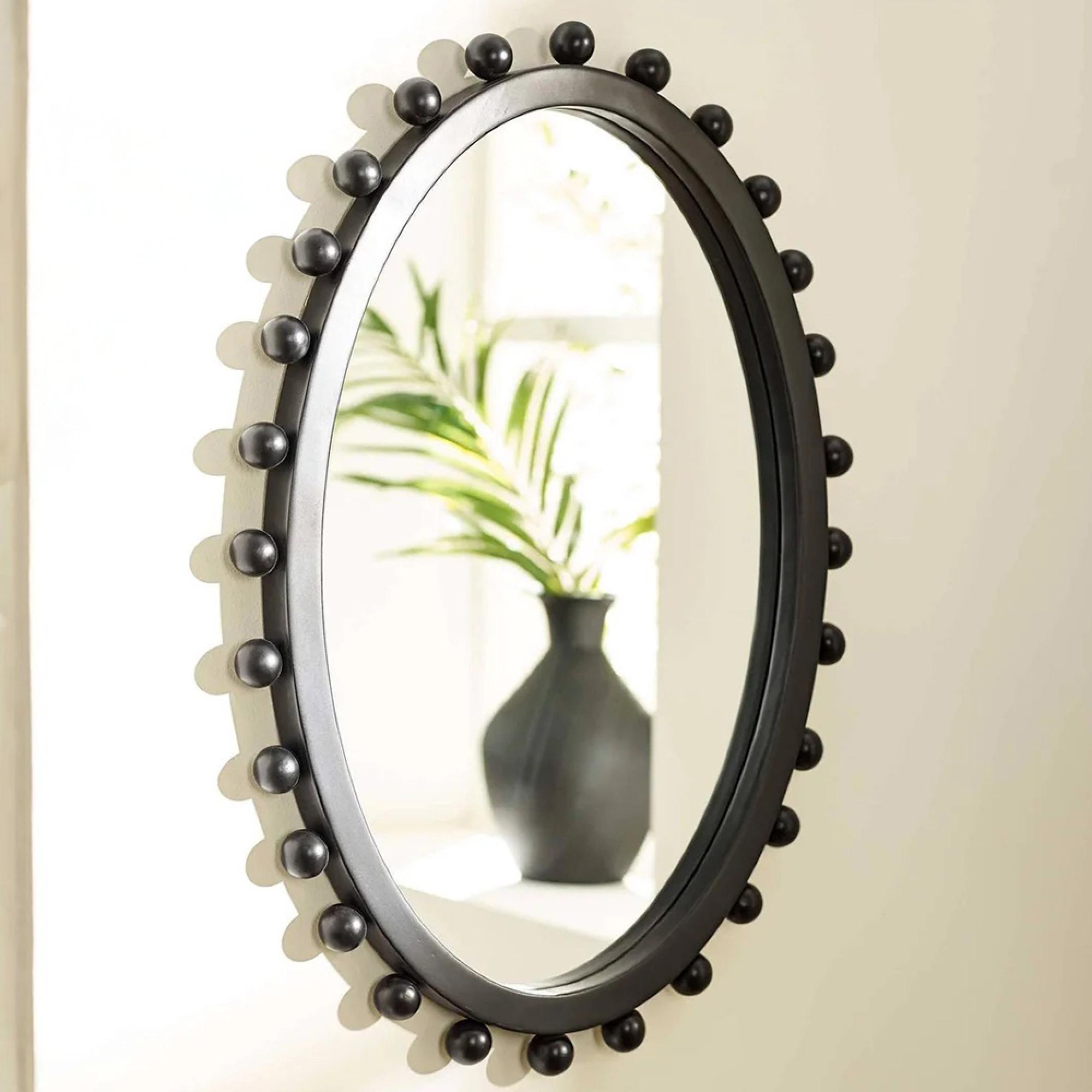 Hendrix Wall Mirror - Beaded Edge - Oval - Black - Wood - 46cm x 67cm