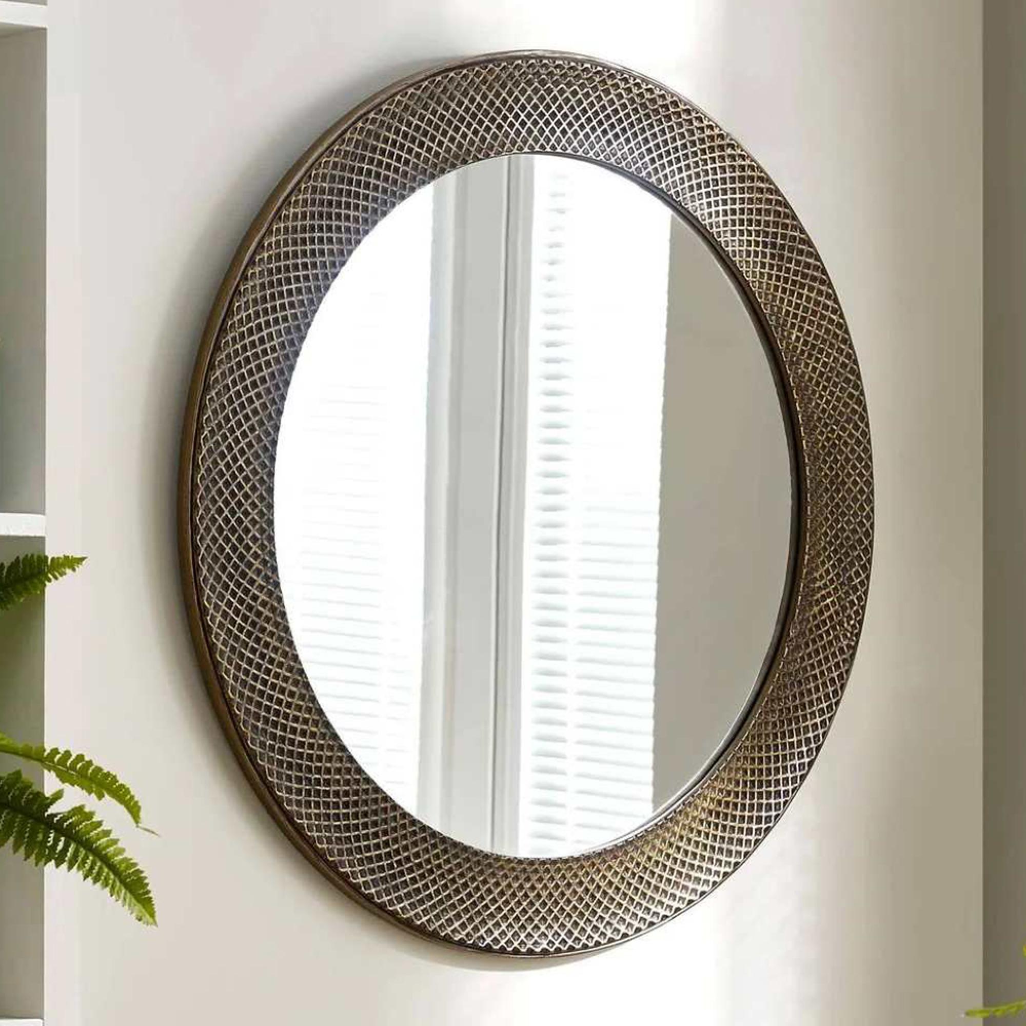 Iggy Wall Mirror - Round - Brass Effect - Wood - 90cm x 90cm