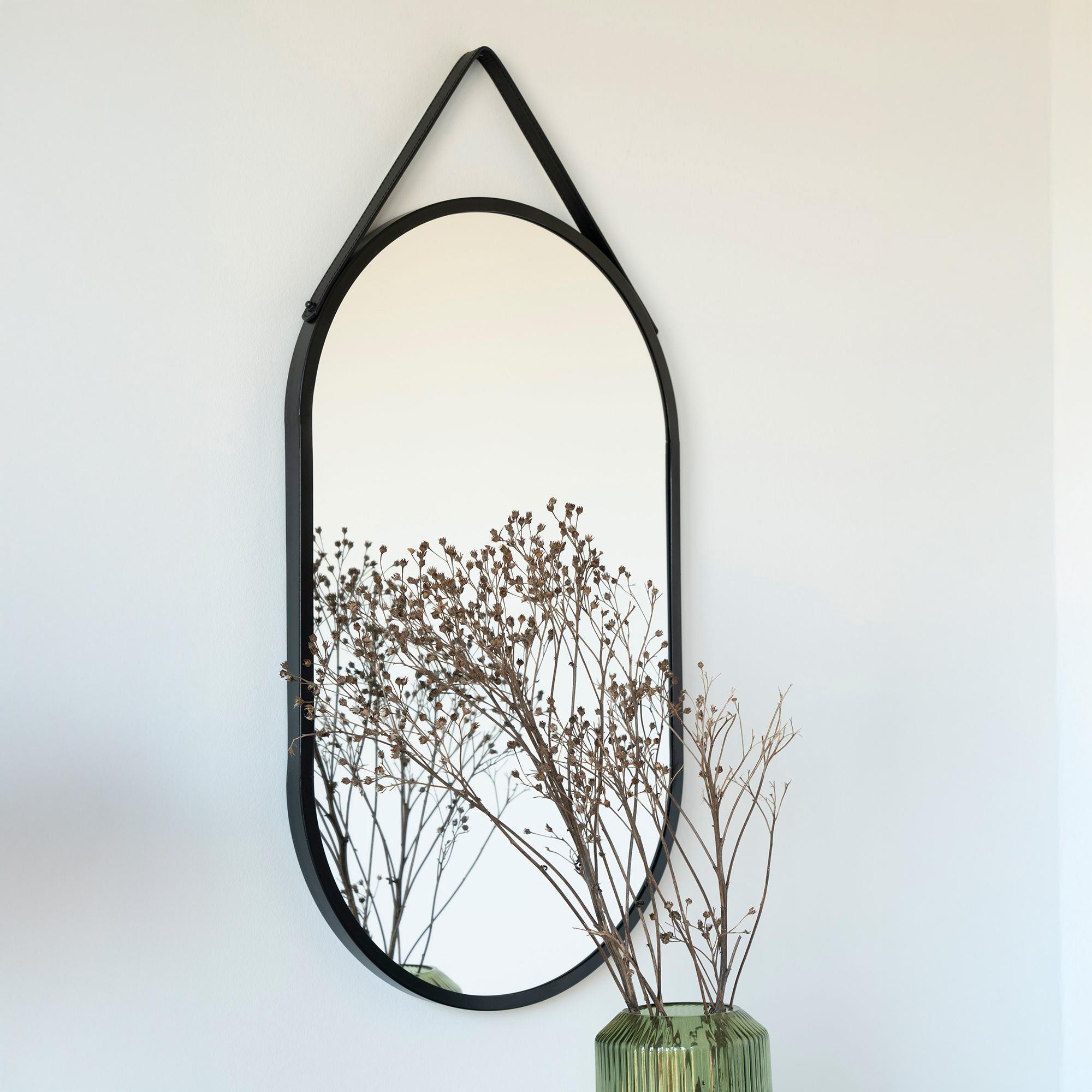 Helotes Mirror - Oval - Hanging Wall - Black - 35cm x 60cm