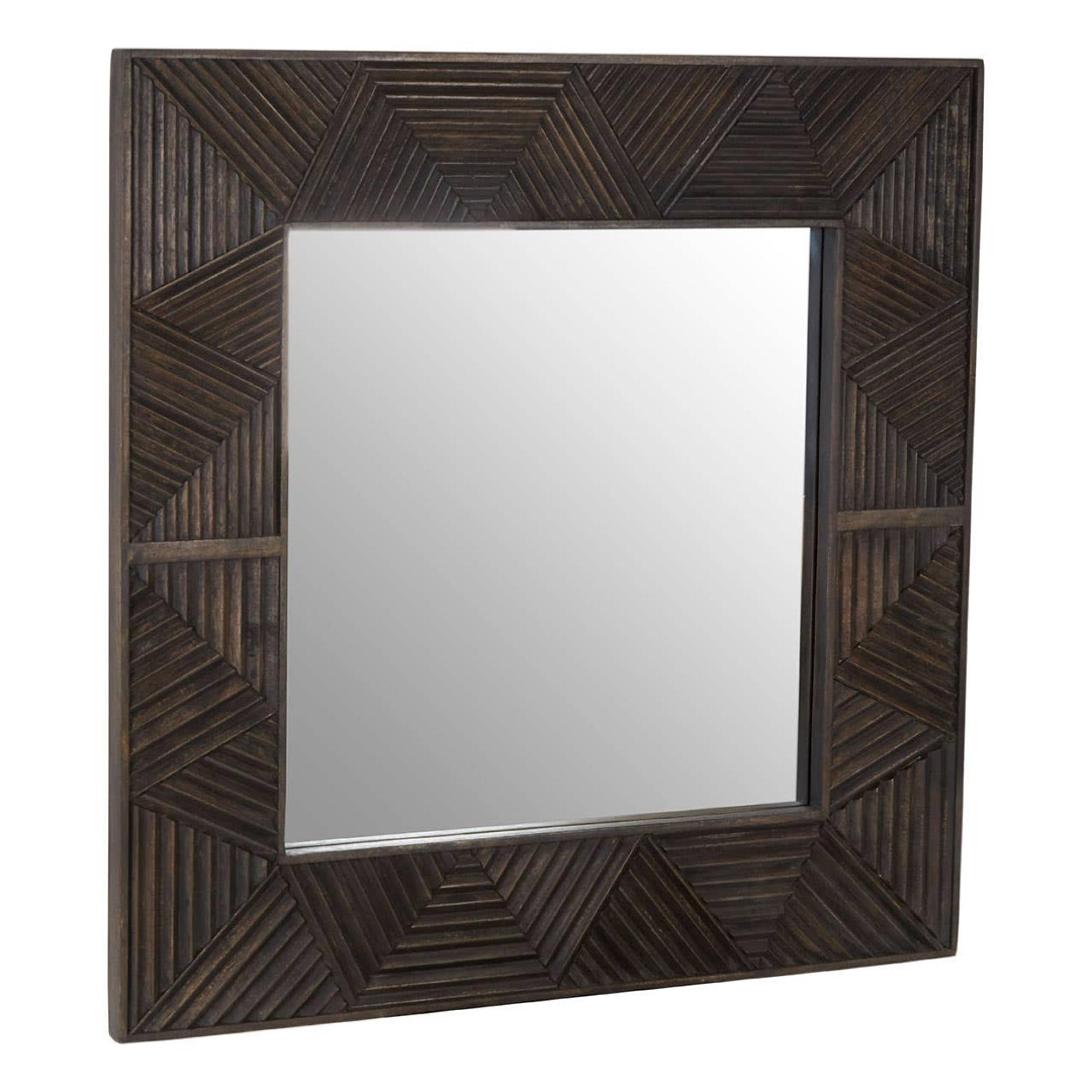 Saira Wall Mirror - Carved - Square - Mango Wood