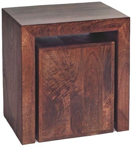 Ajmer Dark Mango Wood Cubed Nest of 2 Tables