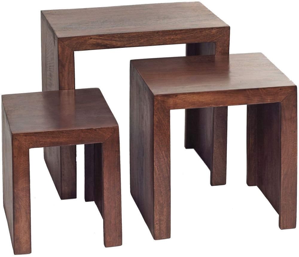 Ajmer Dark Mango Wood Nest of 3 Tables