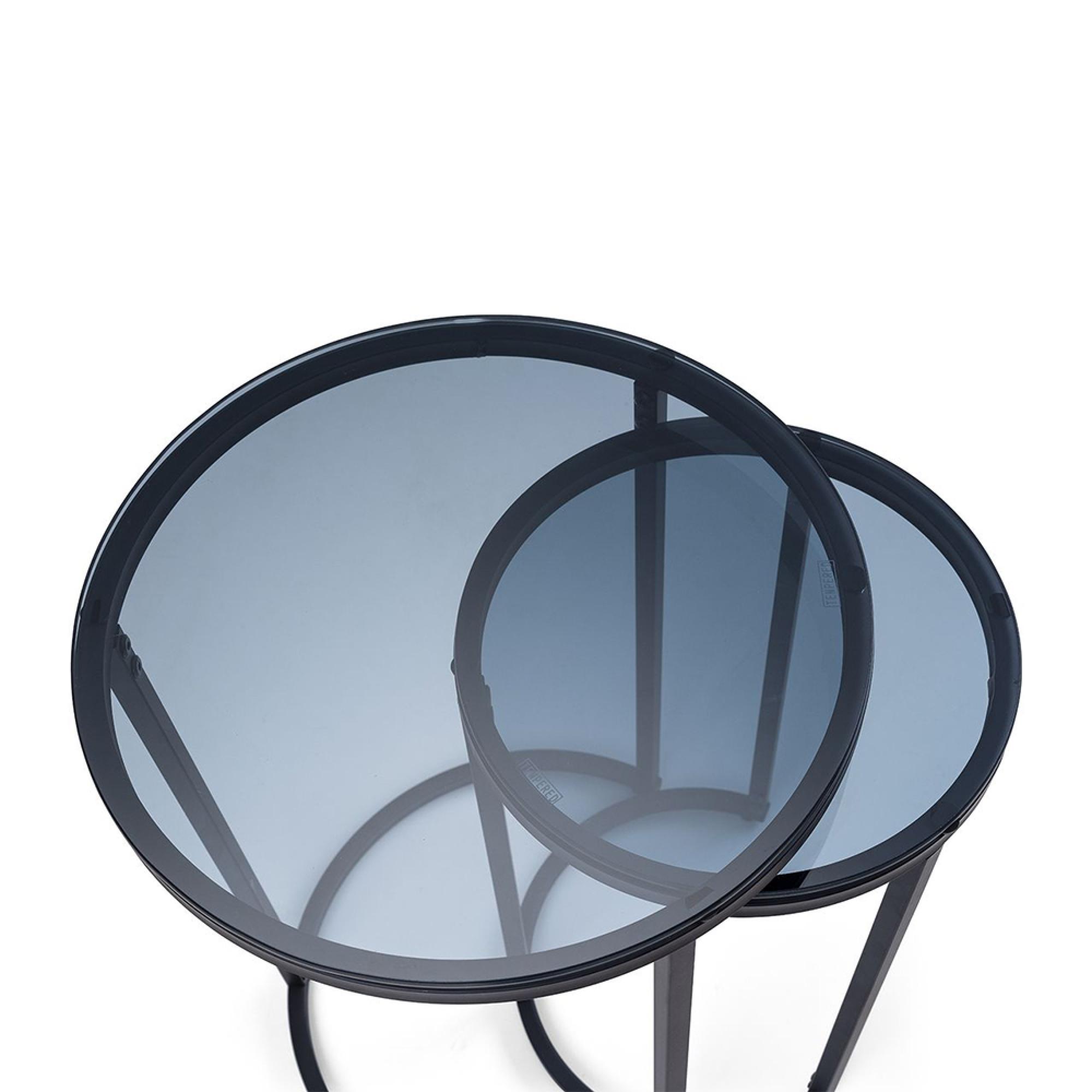 Chicago Nest of Tables - Set of 2 - Round - Smoked Glass