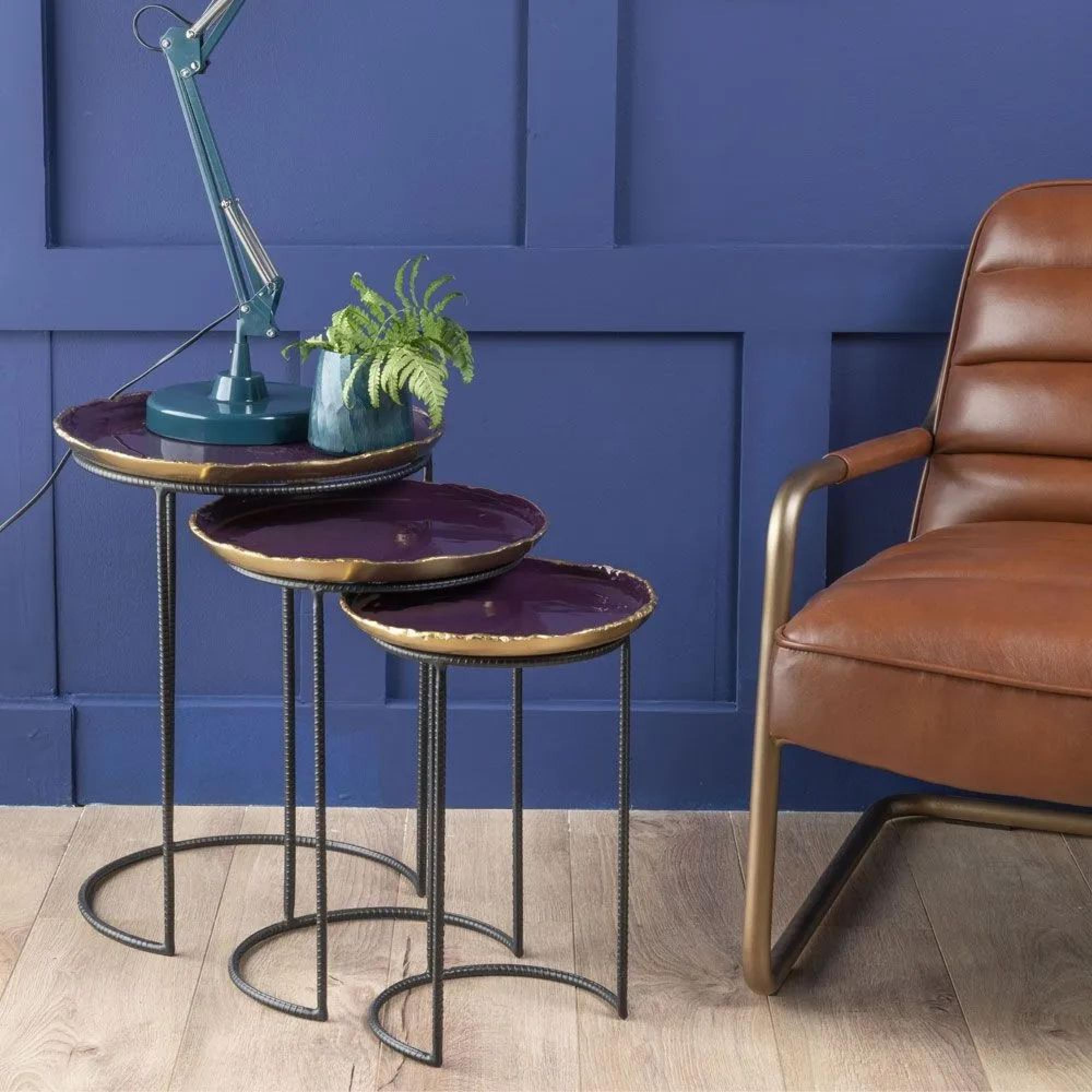 Clearance - Agate Black Metal and Enamel Painted Nest of Tray Tables - Brand New Item