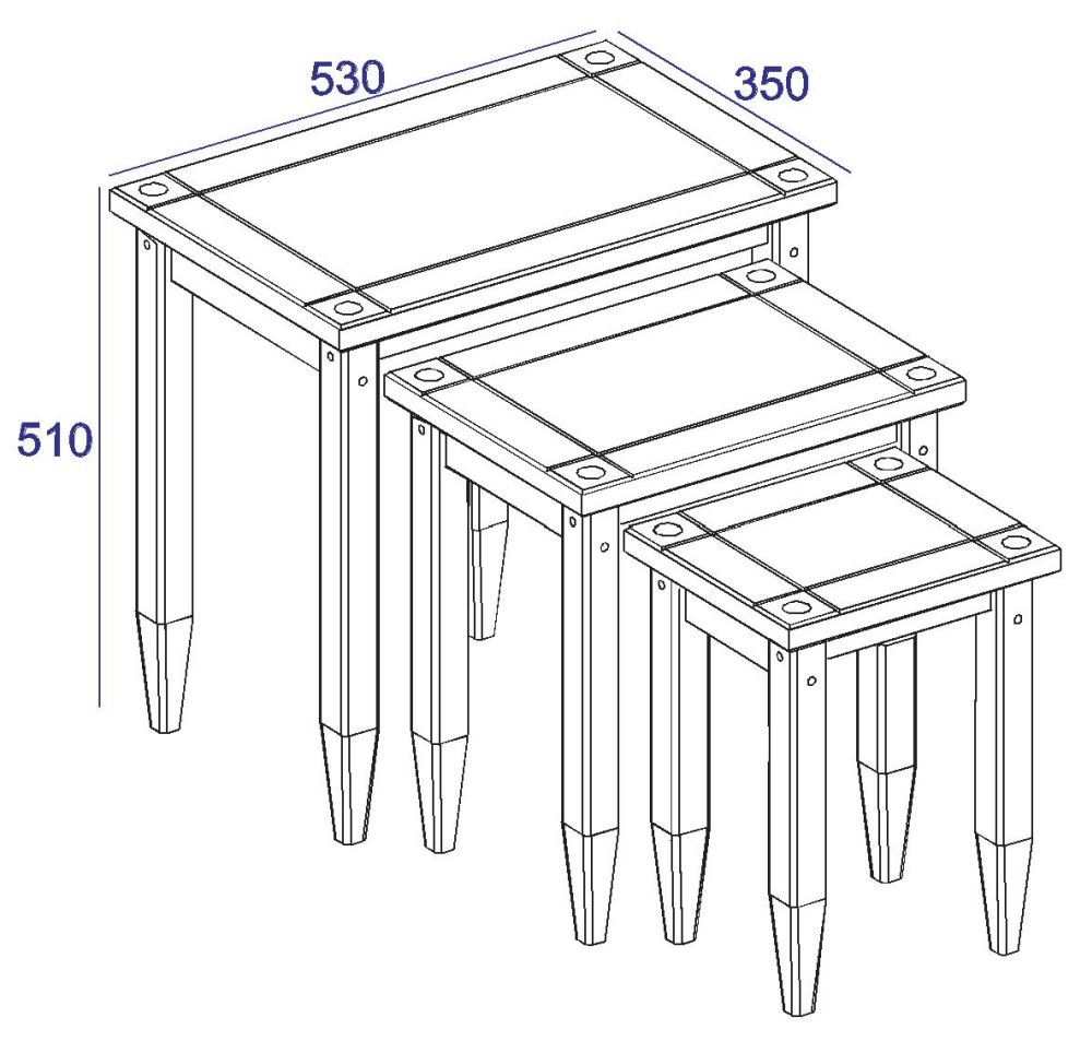 Corona Nest of Tables - Set of 3 - Grey Mexican Pine