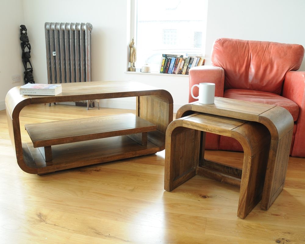 Curved Edge Mango Wood Nest of 2 Tables