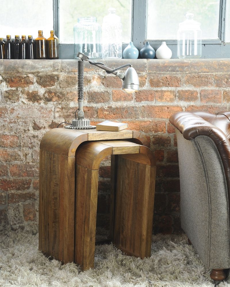 Curved Edge Mango Wood Nest of 2 Tall Tables