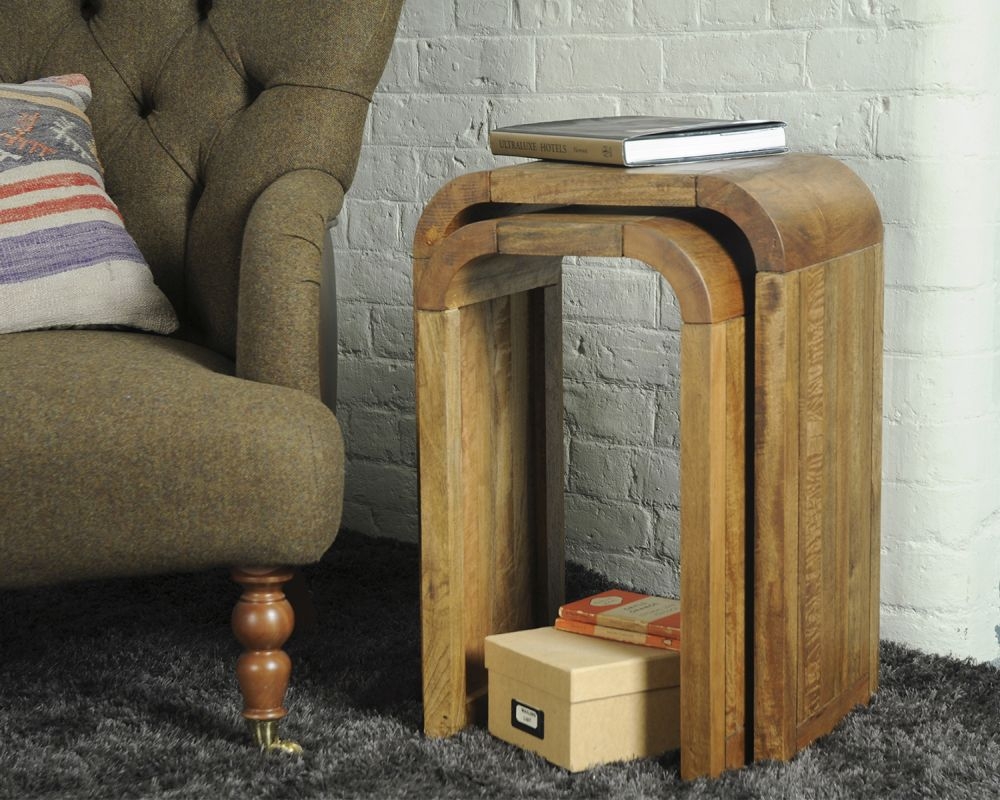 Curved Edge Mango Wood Nest of 2 Tall Tables