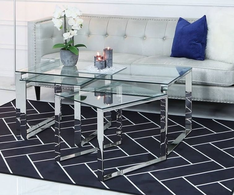 Harry Nest of 3 Tables - Glass and Chrome