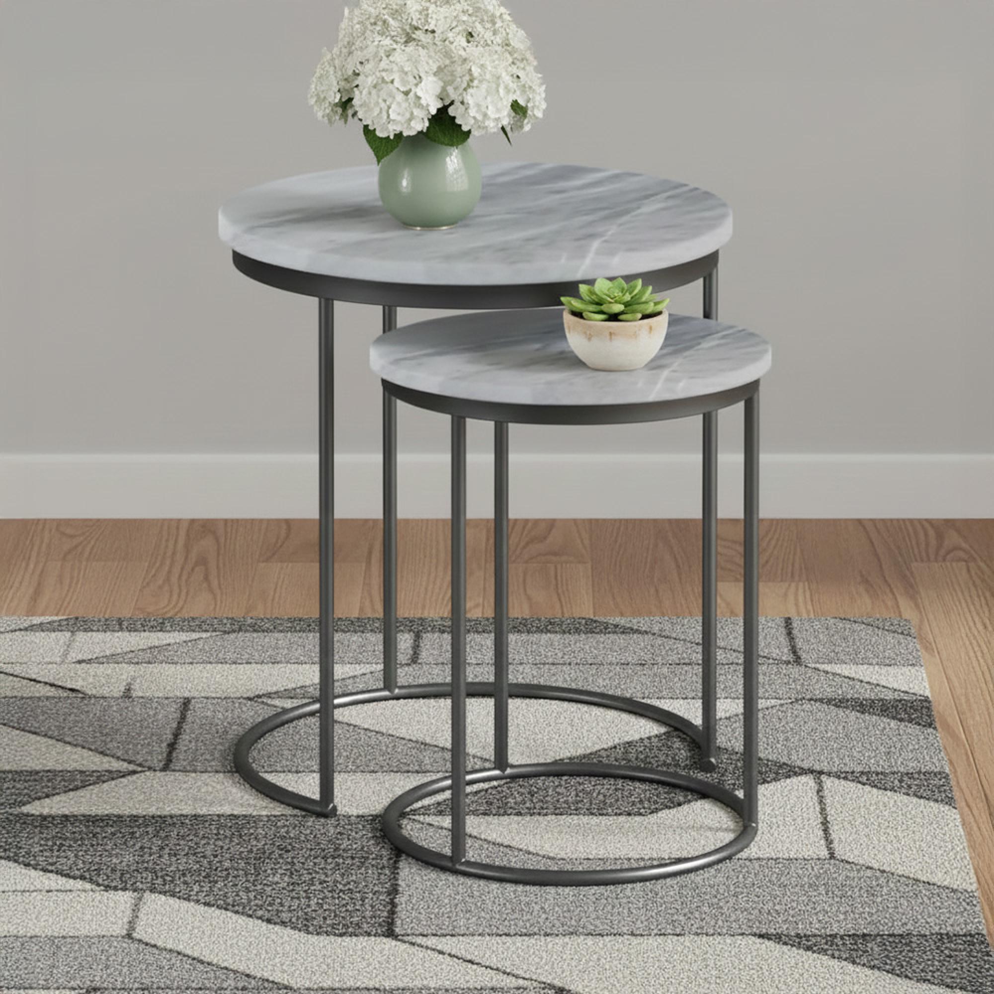 Marmora Nest of Tables - Round - Set of 2 - Grey Marble