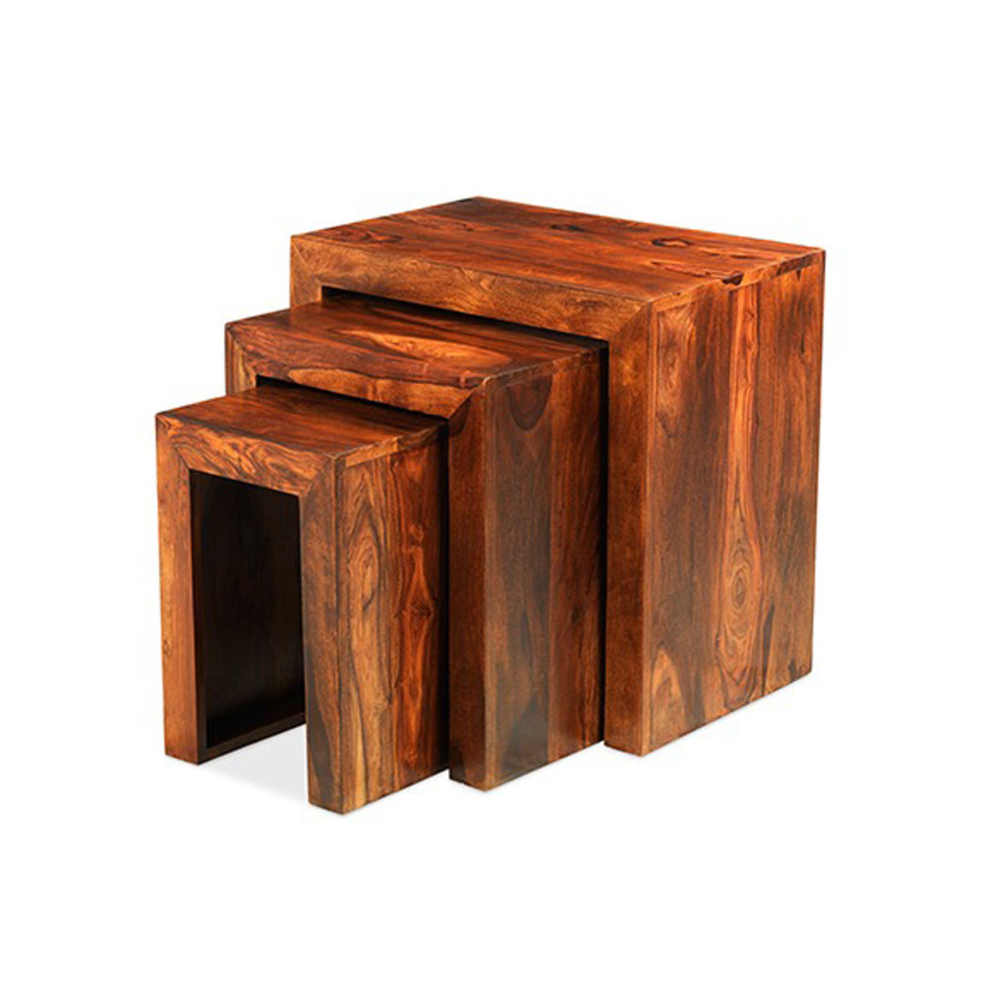 Cube Sheesham Nest of 3 Tables
