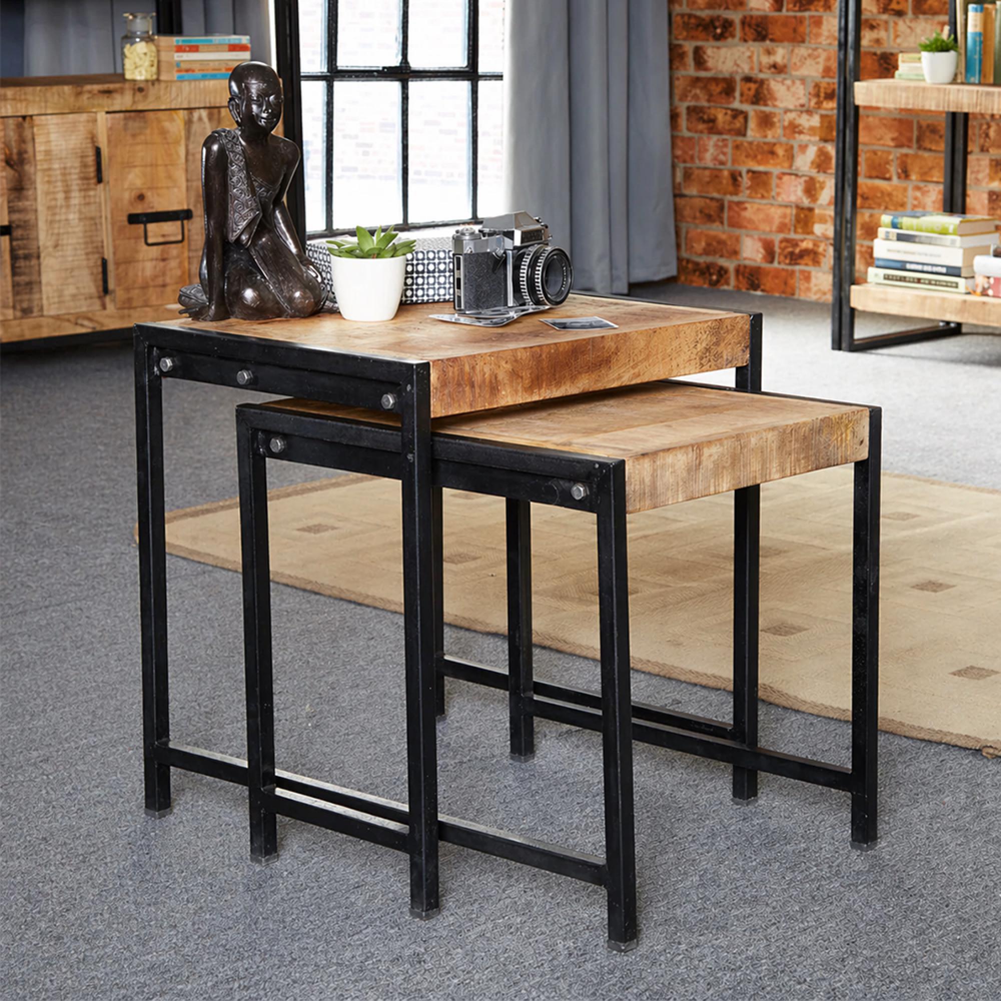 Cosmo Nest of Tables - Set of 2 - Industrial Style - Wooden and Metal
