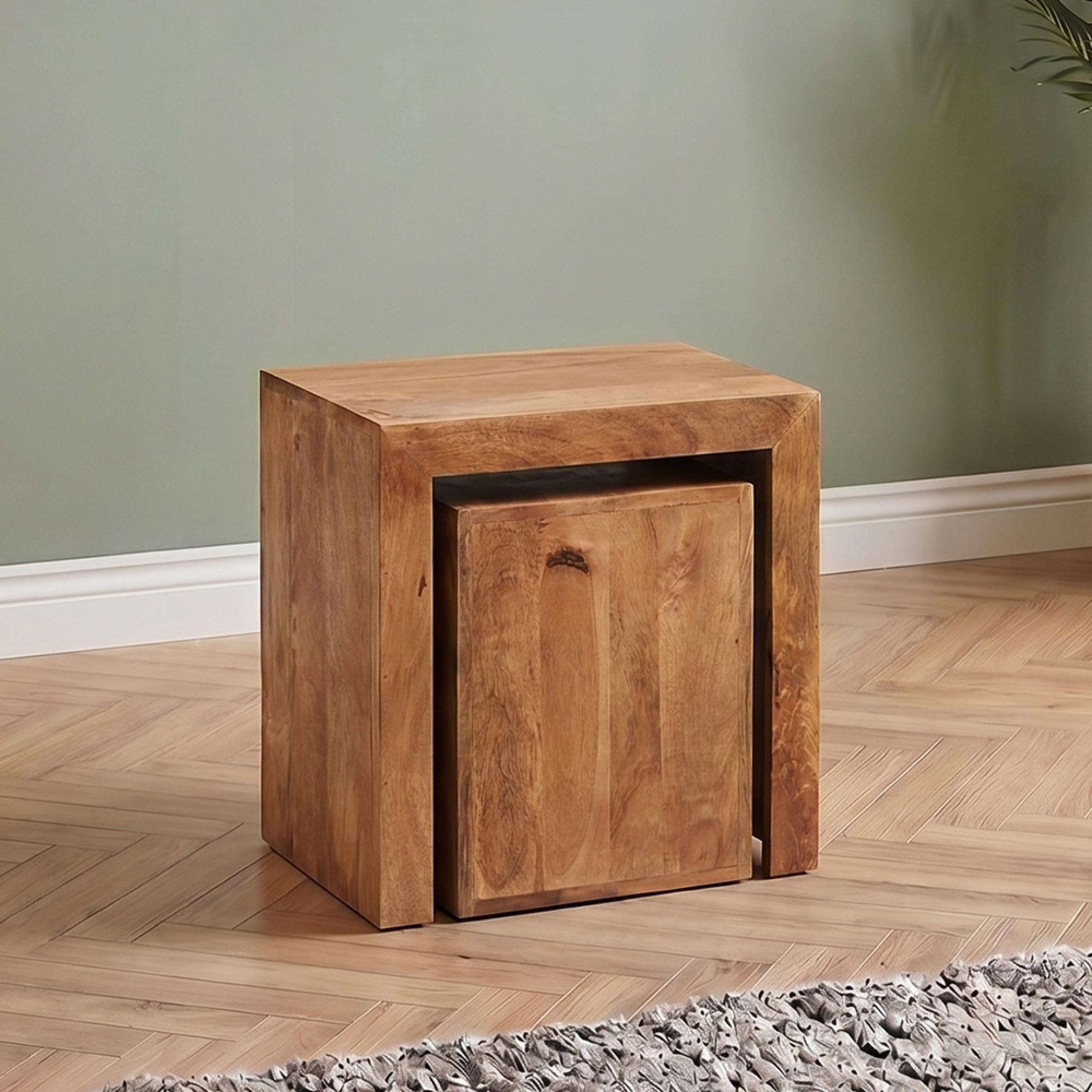 Dakota Nest of Tables - Set of 2 - Cubed - Light Mango Wood