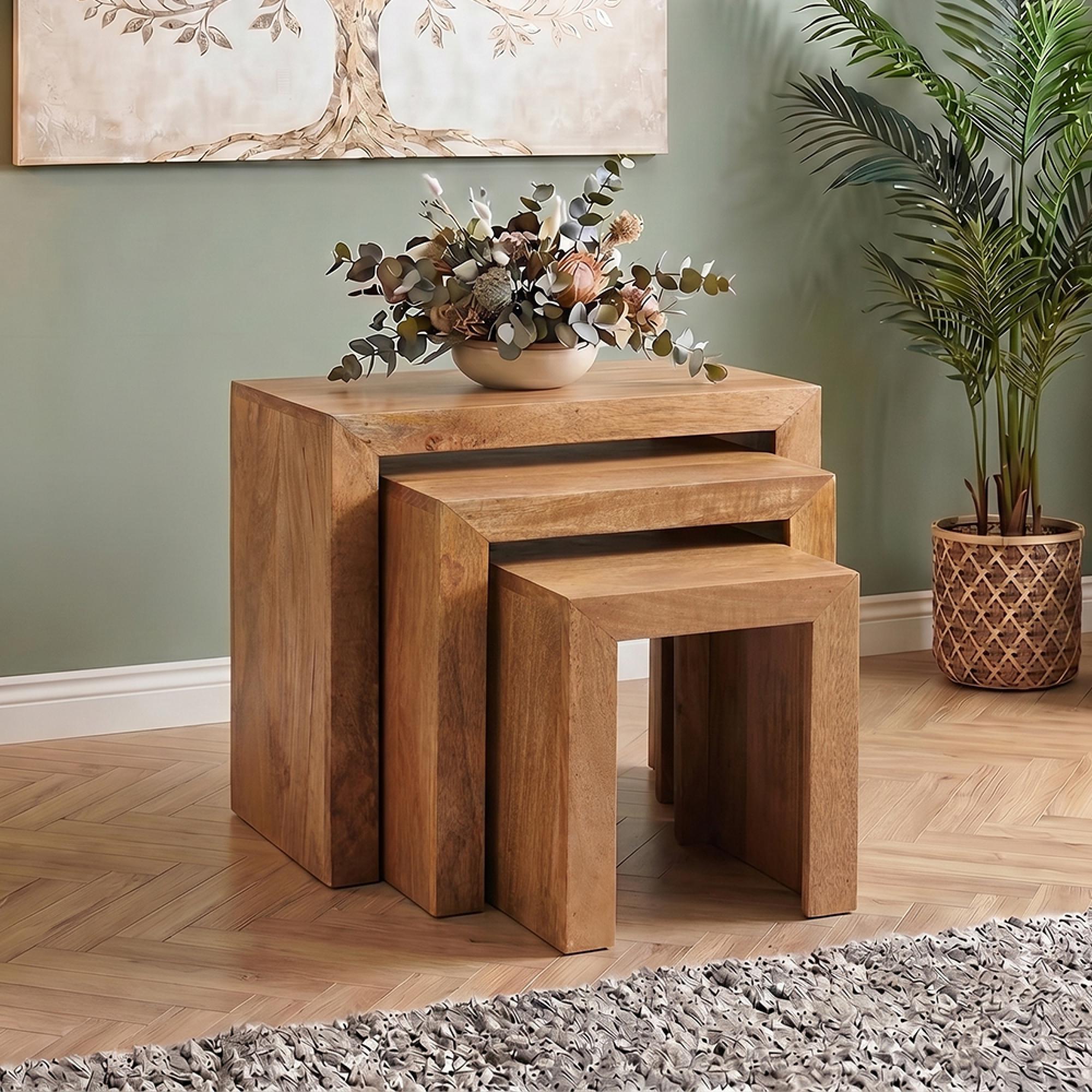 Dakota Nest of Tables - Set of 3 - Light Mango Wood