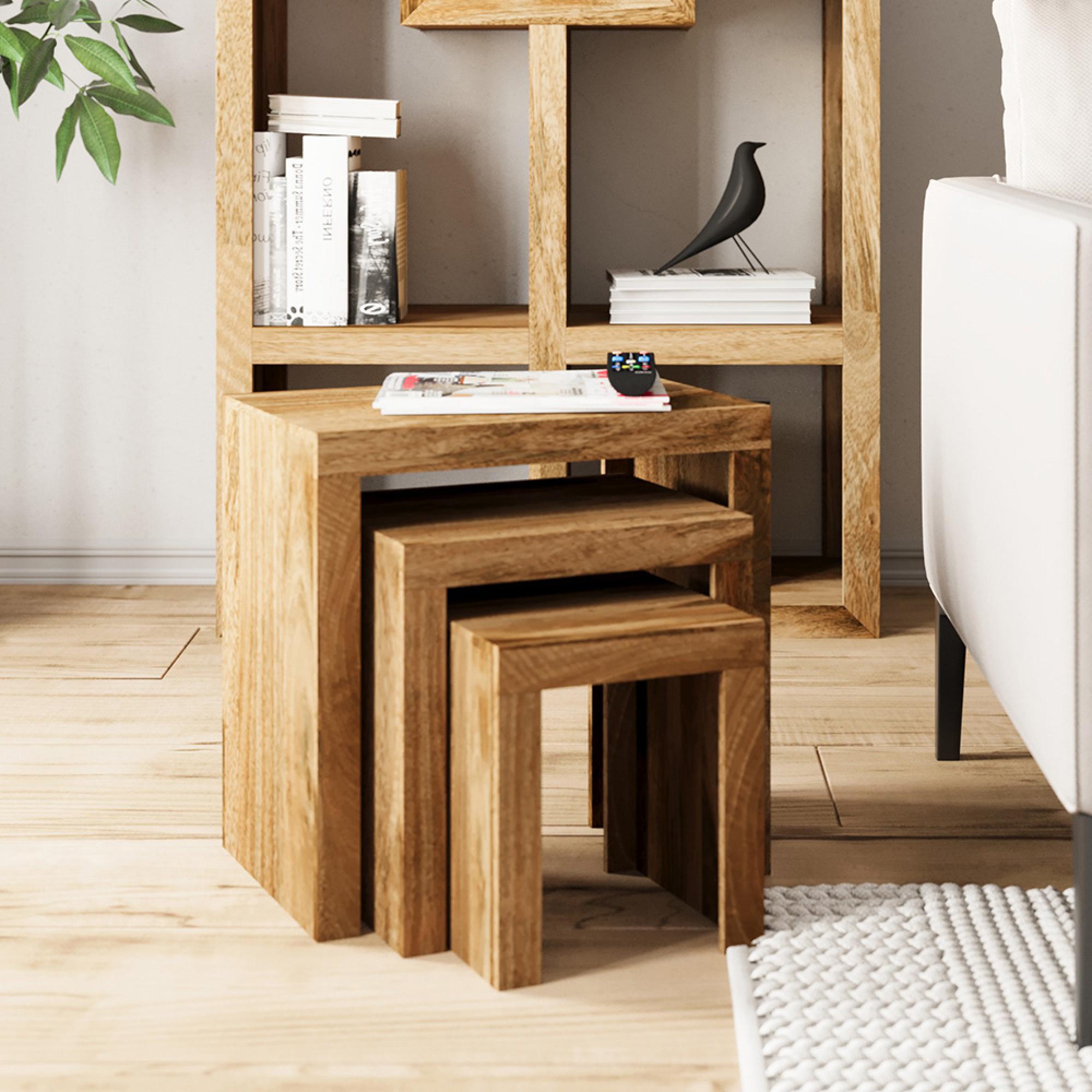 Cube Nest of Tables - Set of 3 - Natural Mango Wood