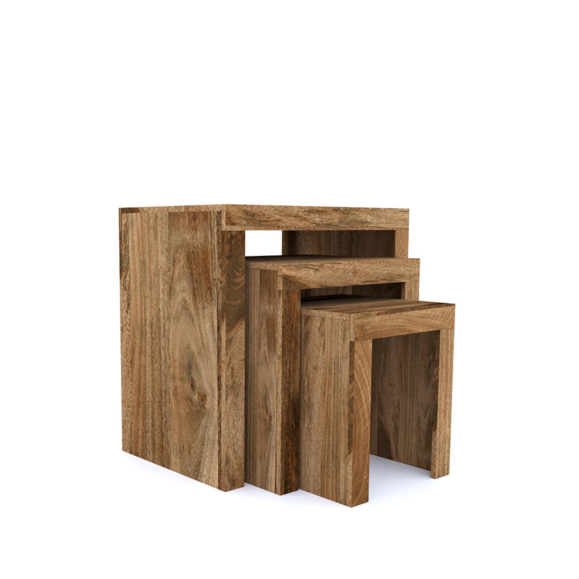 Cube Nest of Tables - Set of 3 - Natural Mango Wood