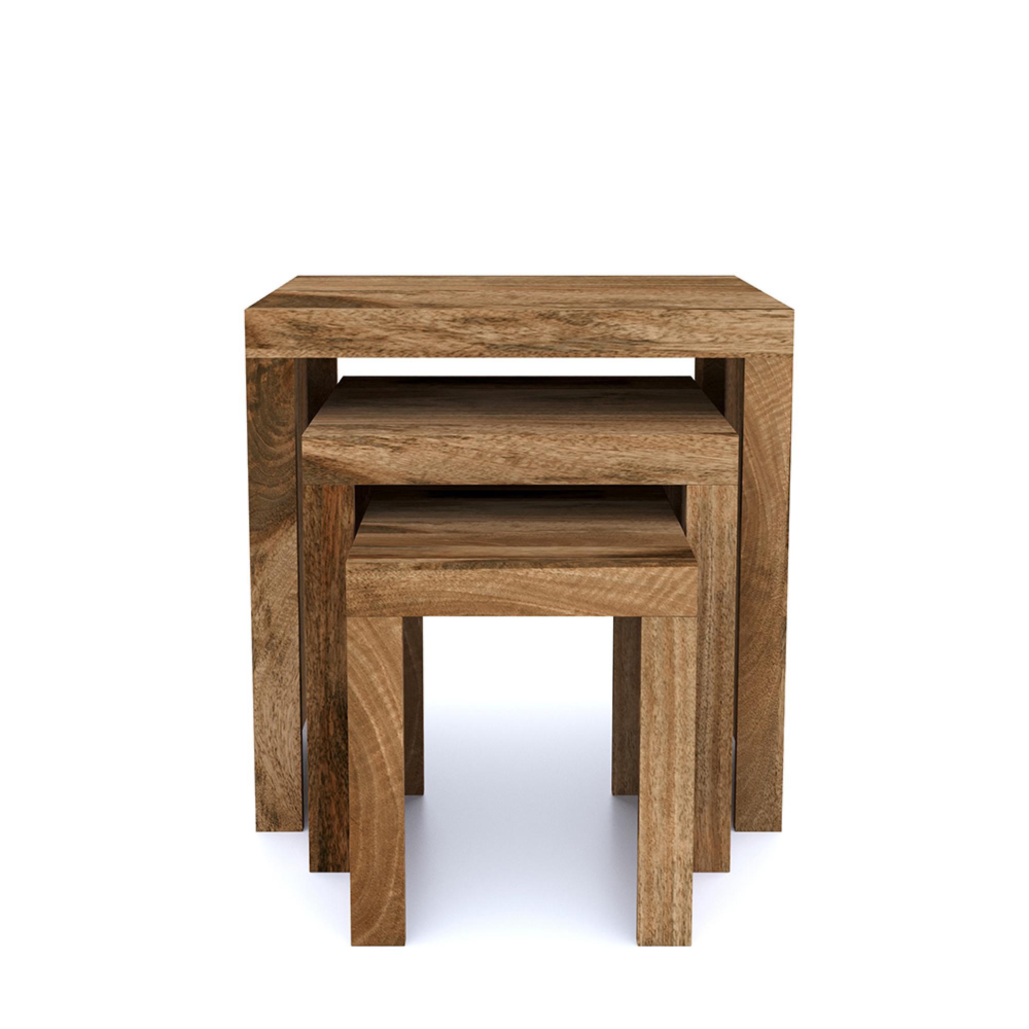 Cube Nest of Tables - Set of 3 - Natural Mango Wood