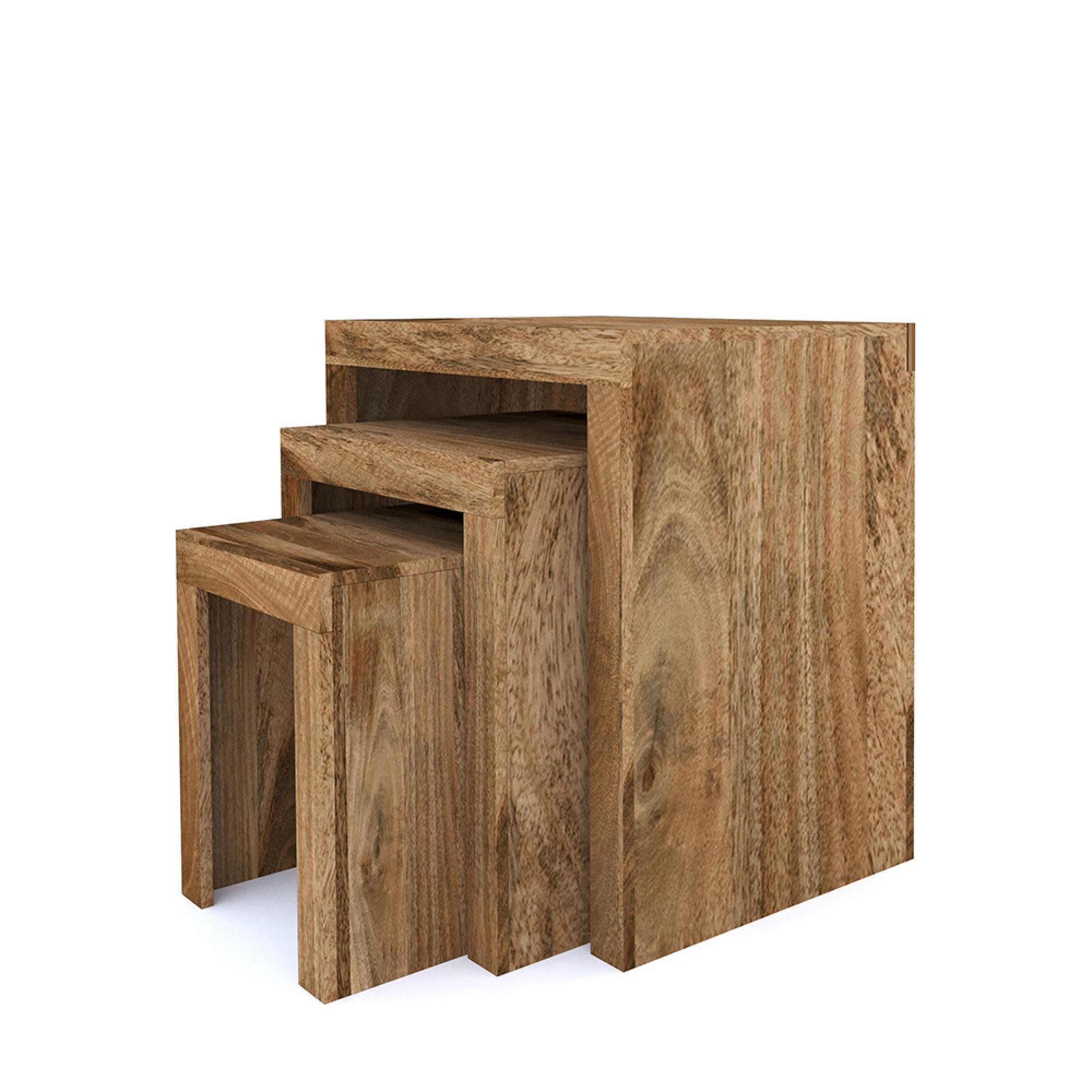 Cube Nest of Tables - Set of 3 - Natural Mango Wood