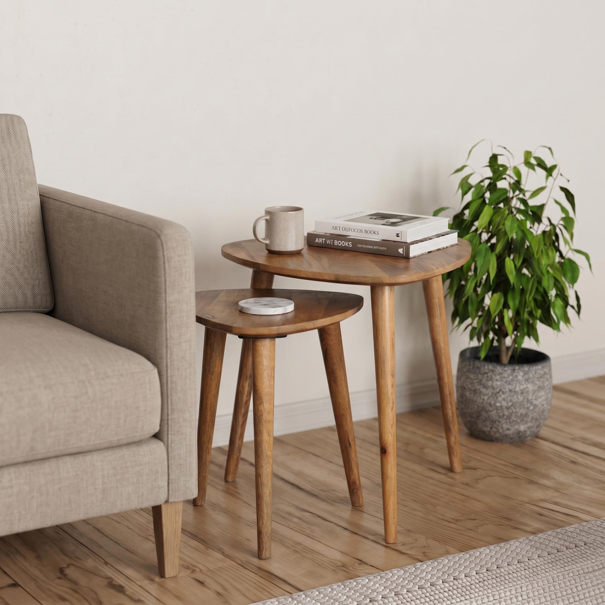 Surya Century Nest of Tables - Set of 2 - Triangular - Solid Mango Wood