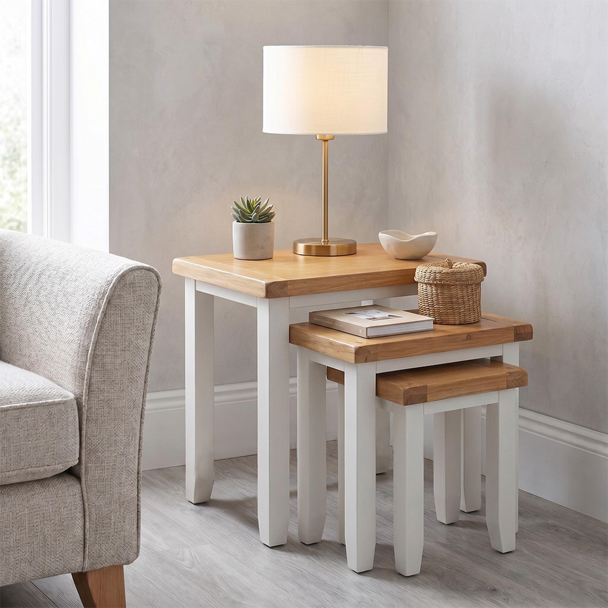 Melbourne Nest of Tables - Set of 3 - White and Wood