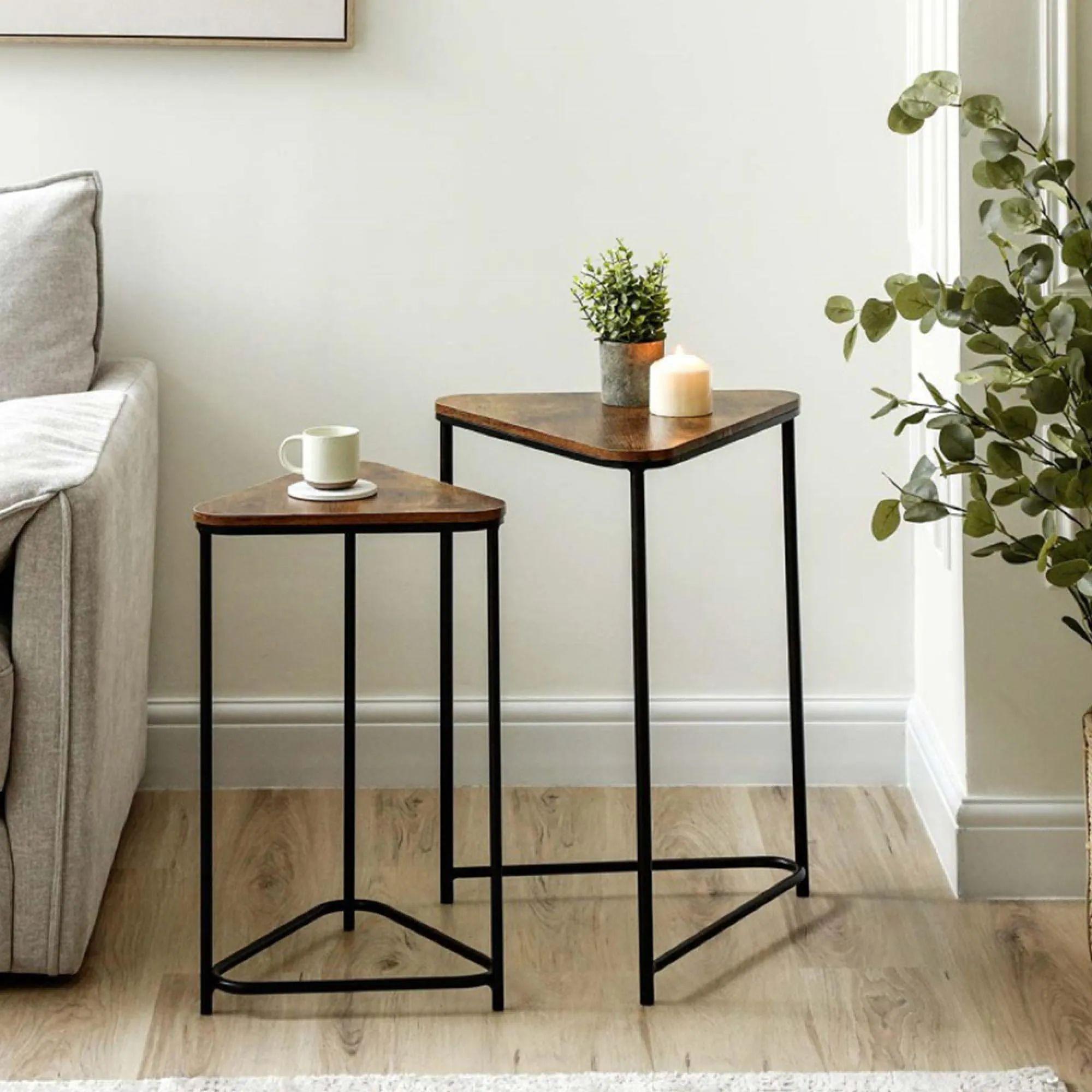 Nest of Tables - Dark Wood - Triangular - Set of 2