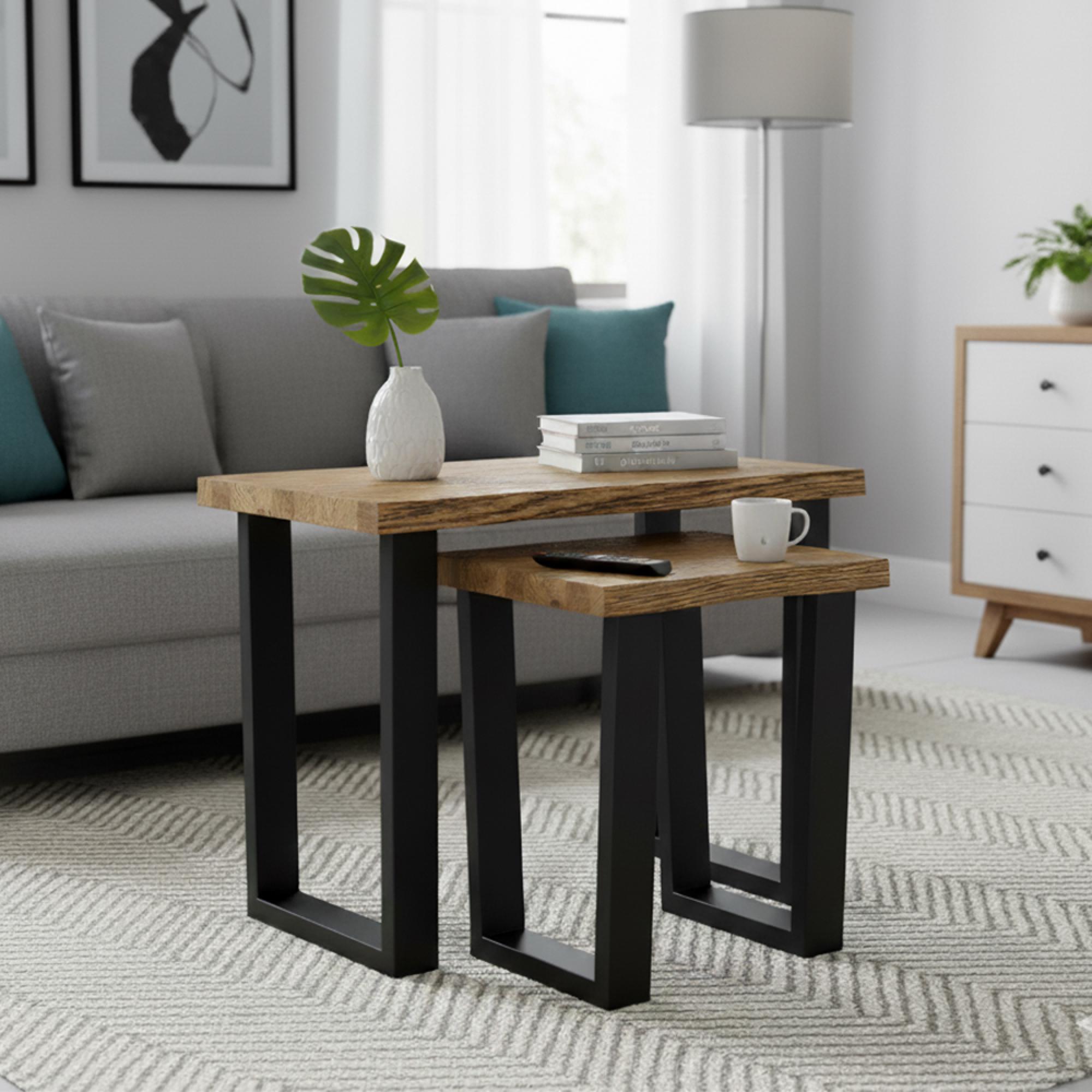 Jersey Nest of Tables - Set of 2 - Industrial Style - Oak