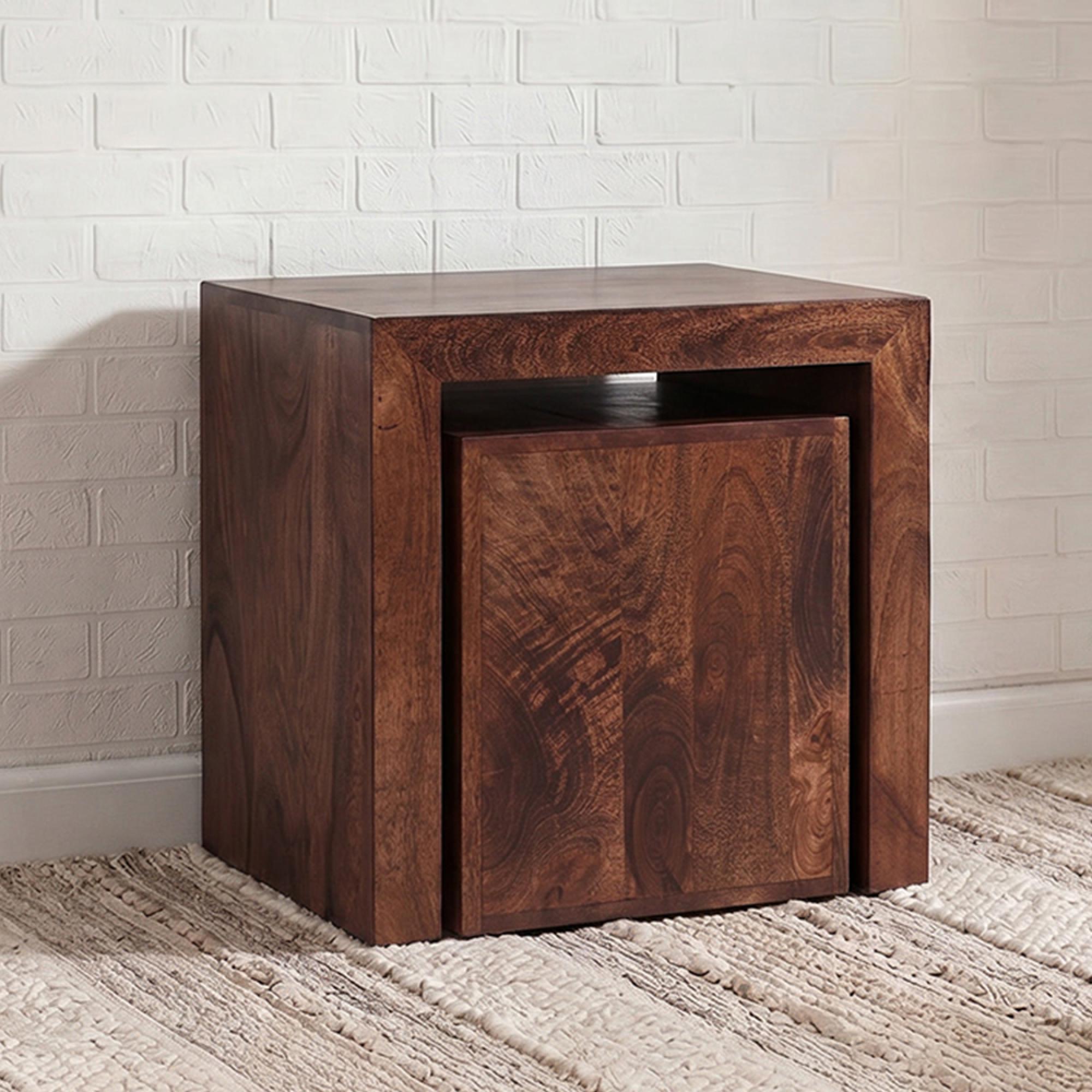 Dakota Nest of Tables - Set of 2 - Cubed - Dark Mango Wood