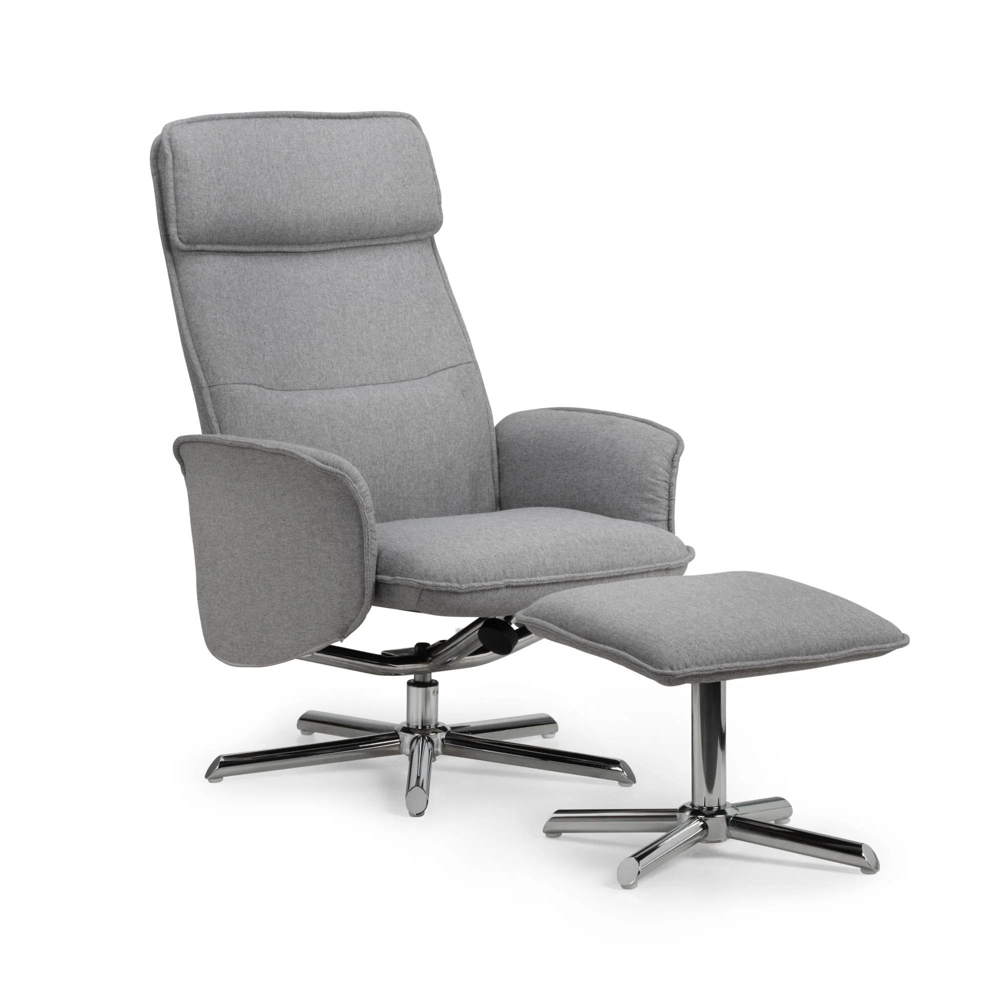 Aria Grey Fabric Recliner Chair - with Footstool