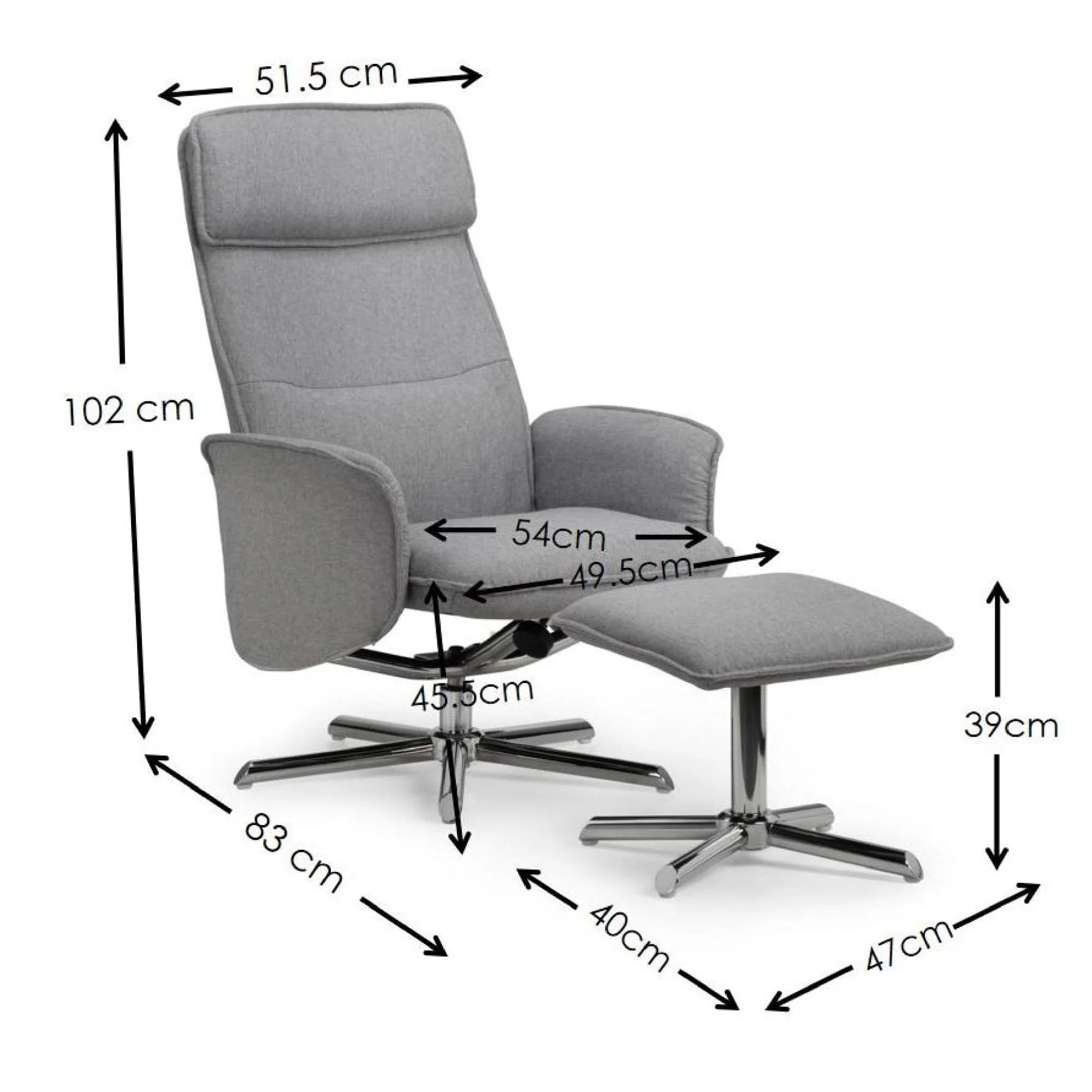 Aria Grey Fabric Recliner Chair - with Footstool
