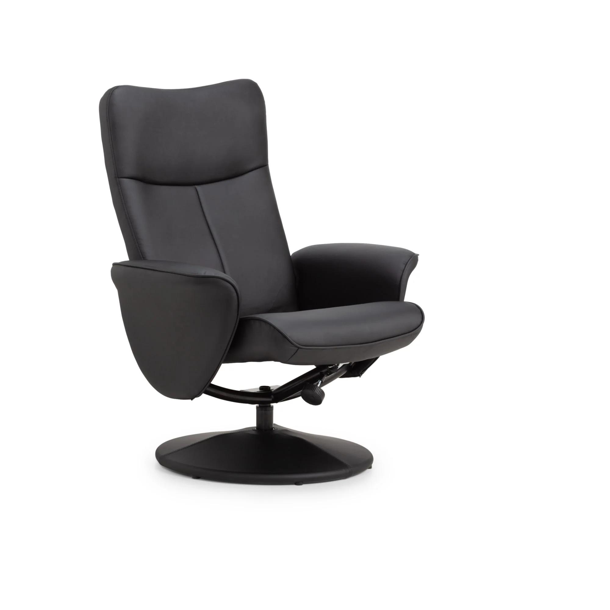 Lugano Black Faux Leather Recline Chair - with Footstool