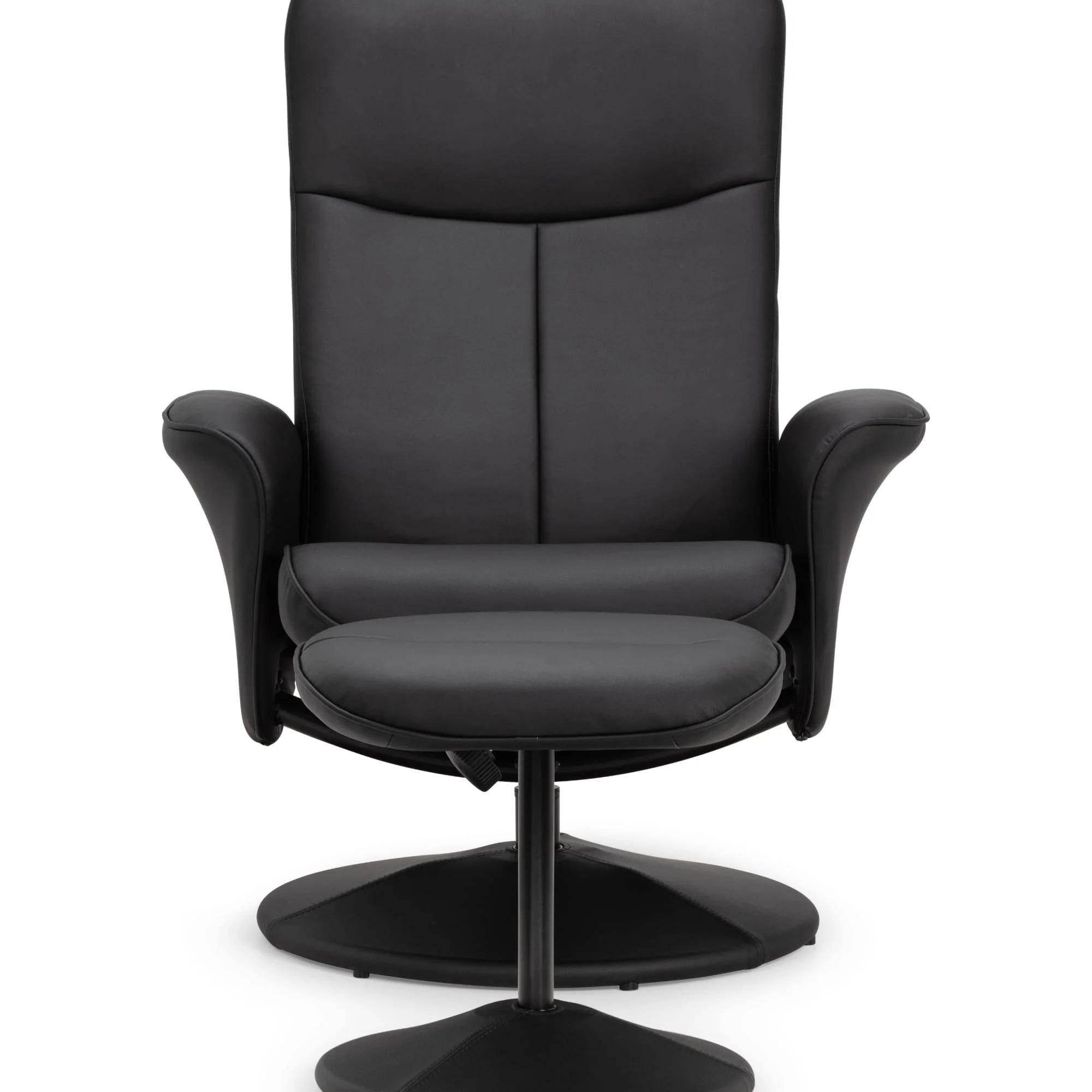 Lugano Black Faux Leather Recline Chair - with Footstool