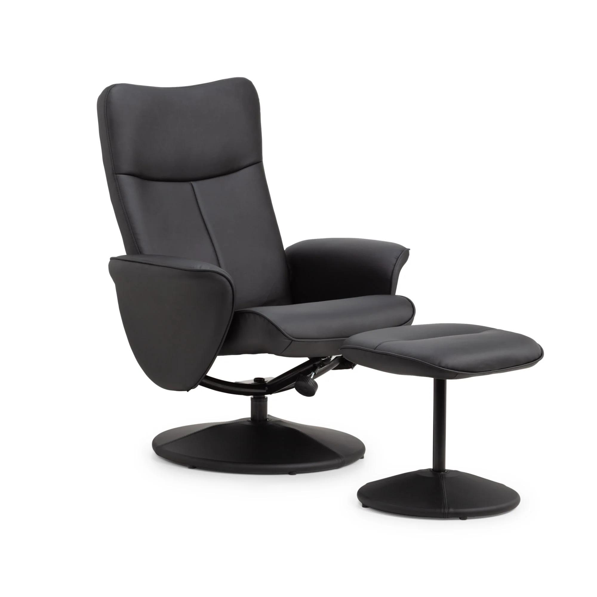 Lugano Black Faux Leather Recline Chair - with Footstool