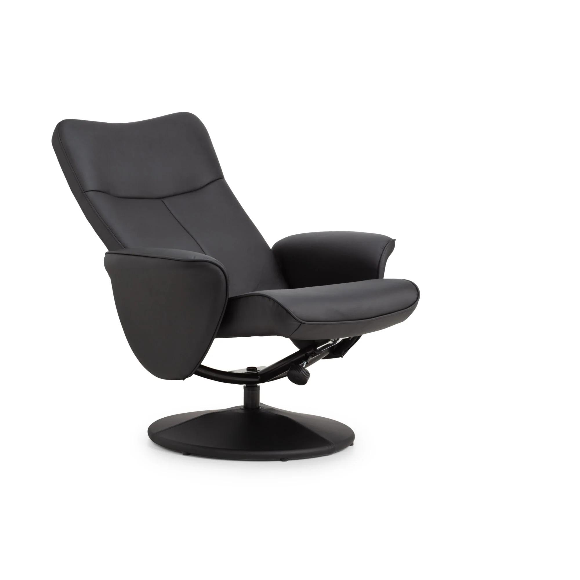 Lugano Black Faux Leather Recline Chair - with Footstool
